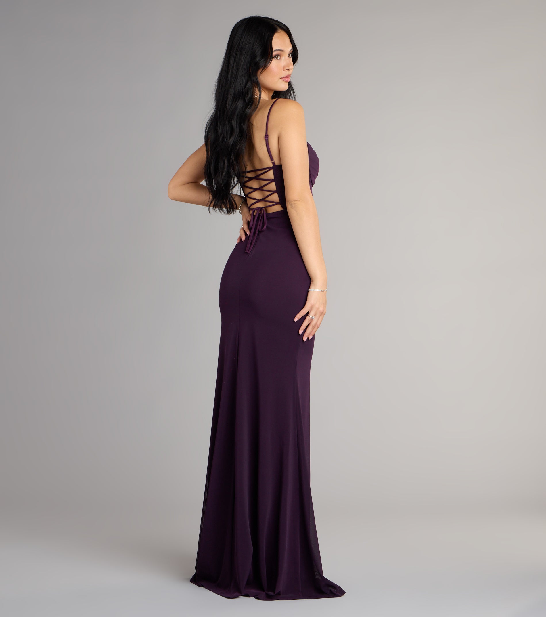 Marabella Mesh Corset Mermaid Formal Dress - PURPLE