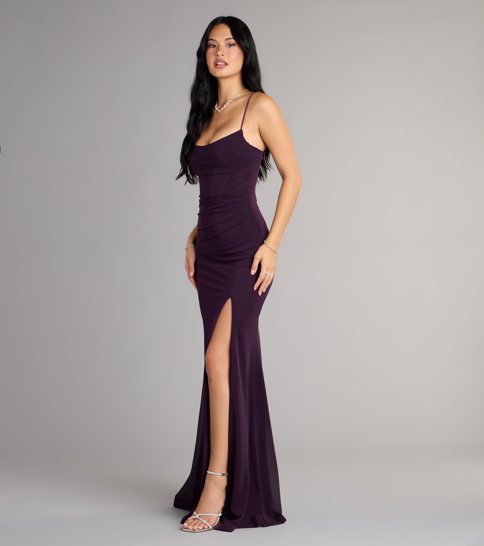 Marabella Mesh Corset Mermaid Formal Dress - PURPLE