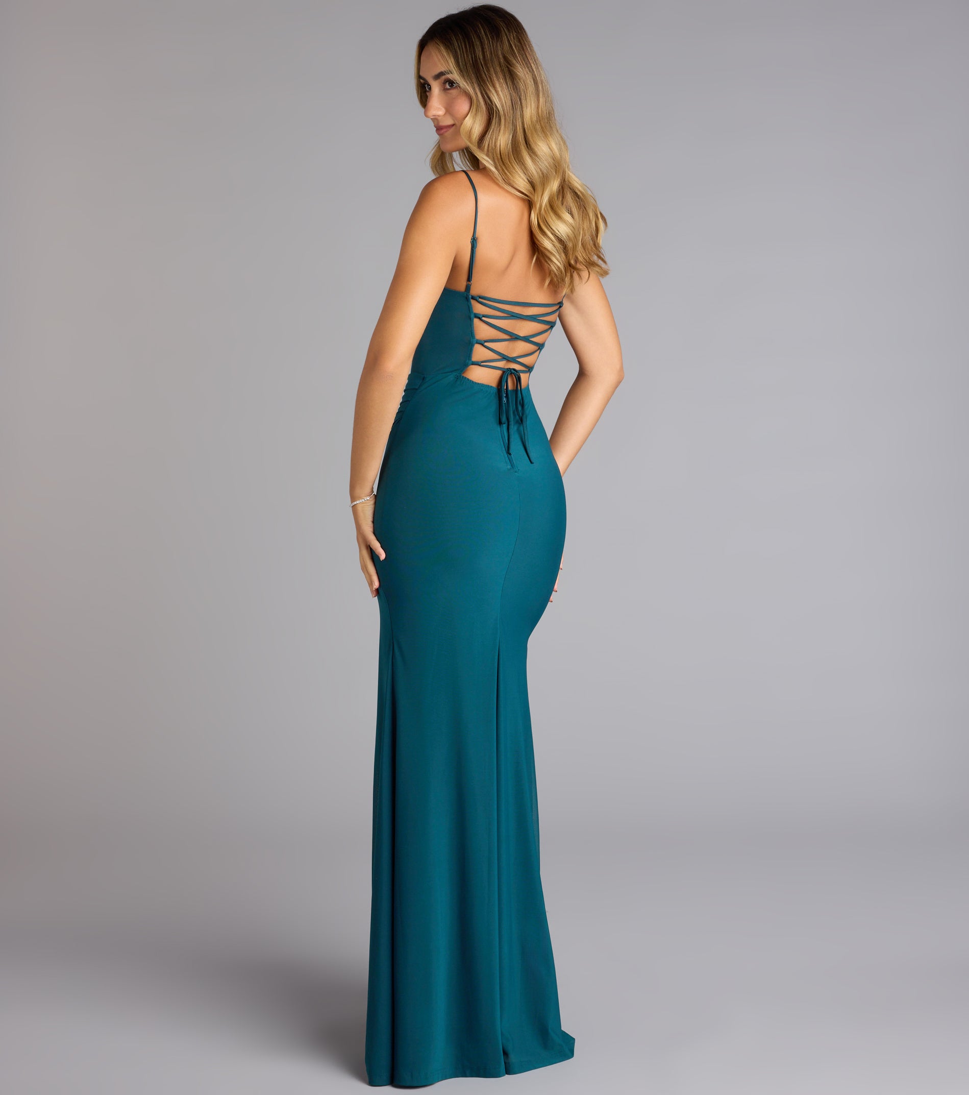 Marabella Mesh Corset Mermaid Formal Dress - TEAL