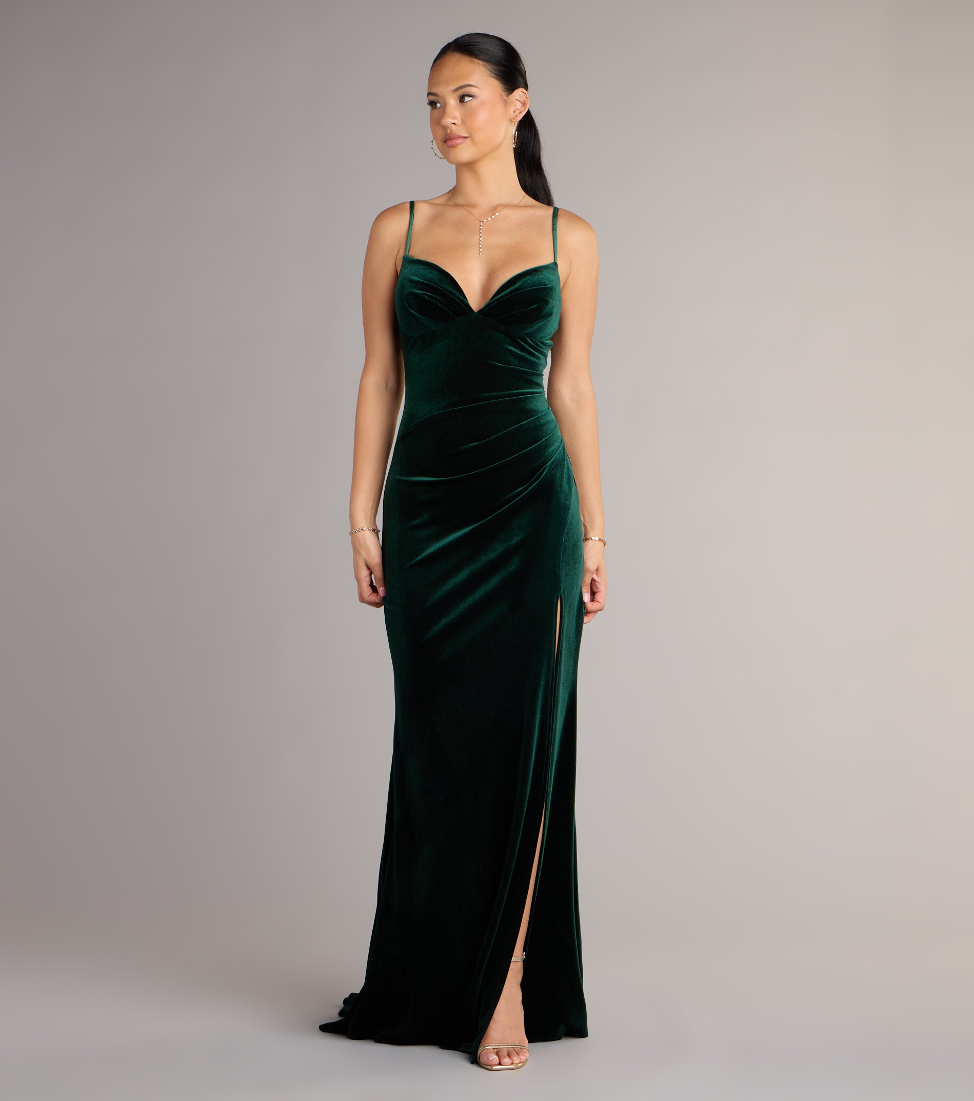 Ariel Velvet Slit Mermaid Formal Dress - HUNTER