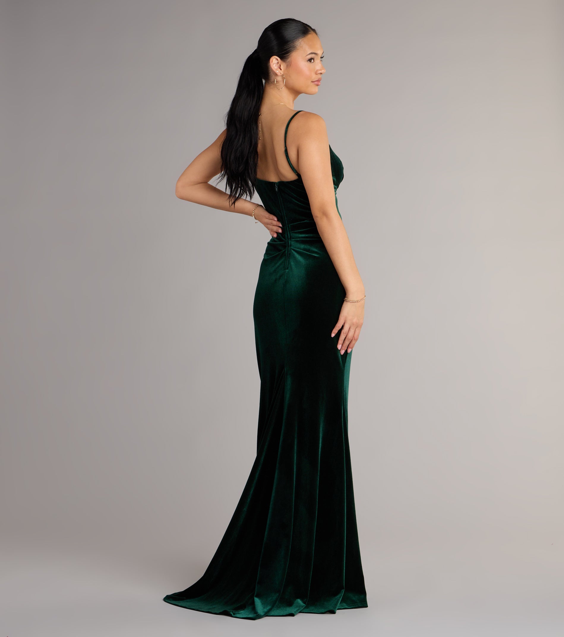 Ariel Velvet Slit Mermaid Formal Dress - HUNTER