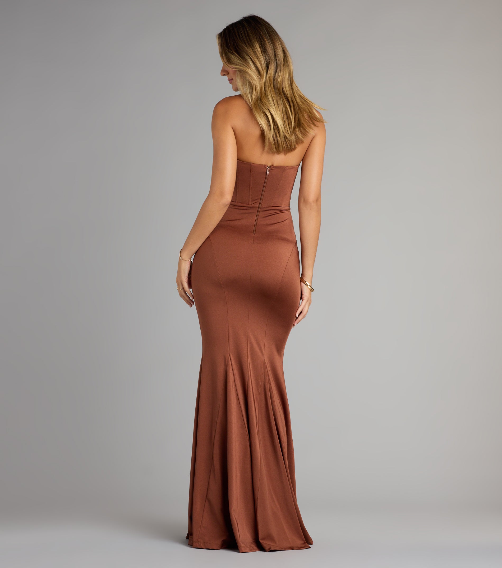 Liliana Corset Mermaid Formal Dress - BROWN