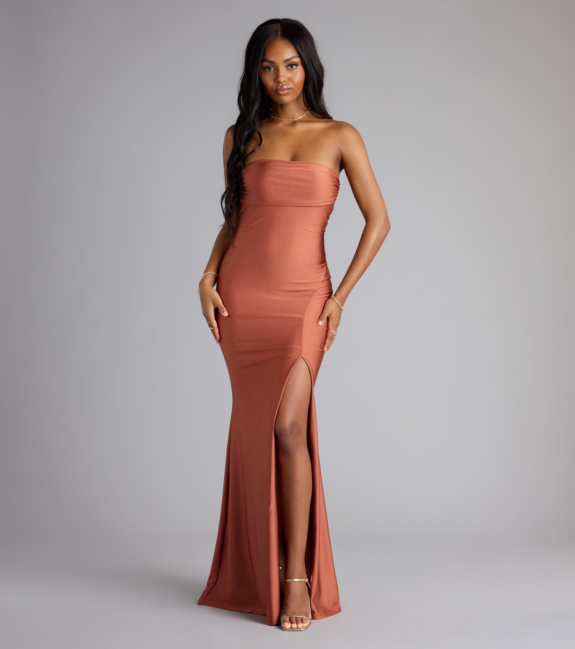 Cheryl Strapless Slit Mermaid Formal Dress - COPPER-2