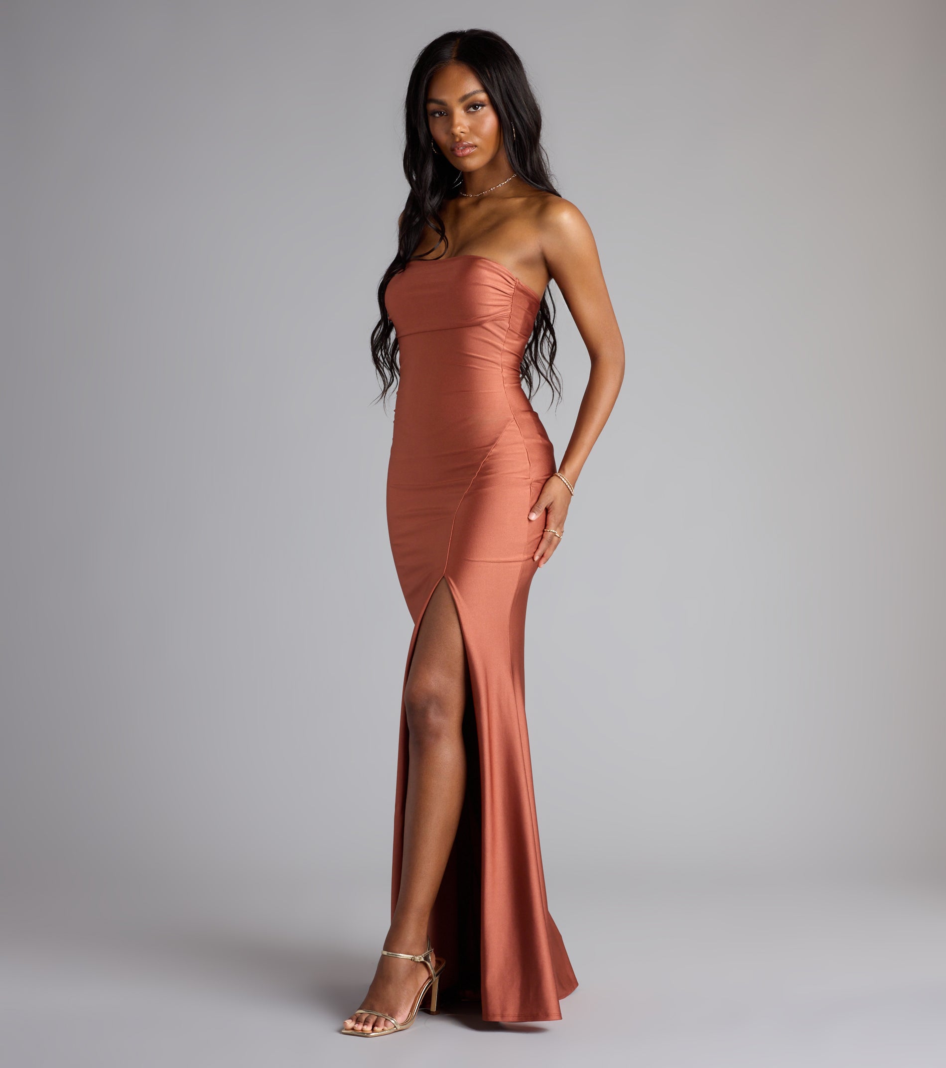 Cheryl Strapless Slit Mermaid Formal Dress - COPPER-2