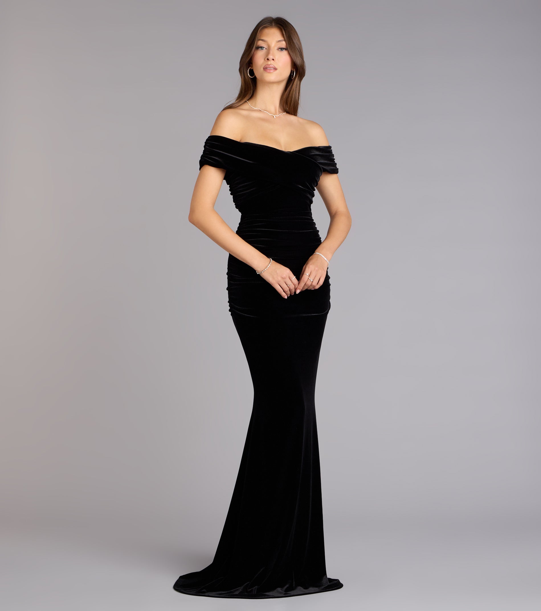 Gemma Velvet Off-The-Shoulder Mermaid Dress - BLACK
