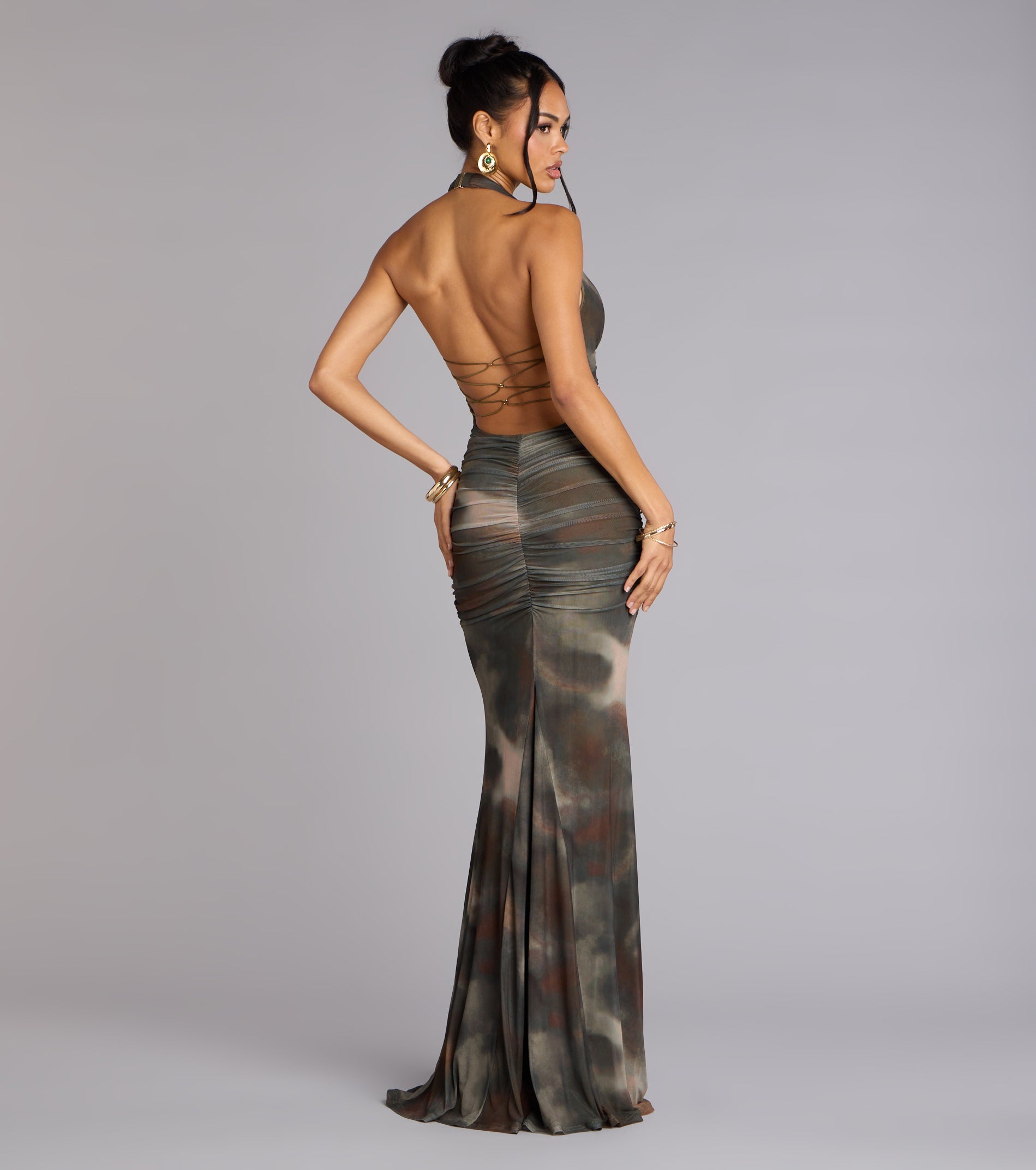Allina Halter Strappy Mermaid Formal Dress - OLIVE