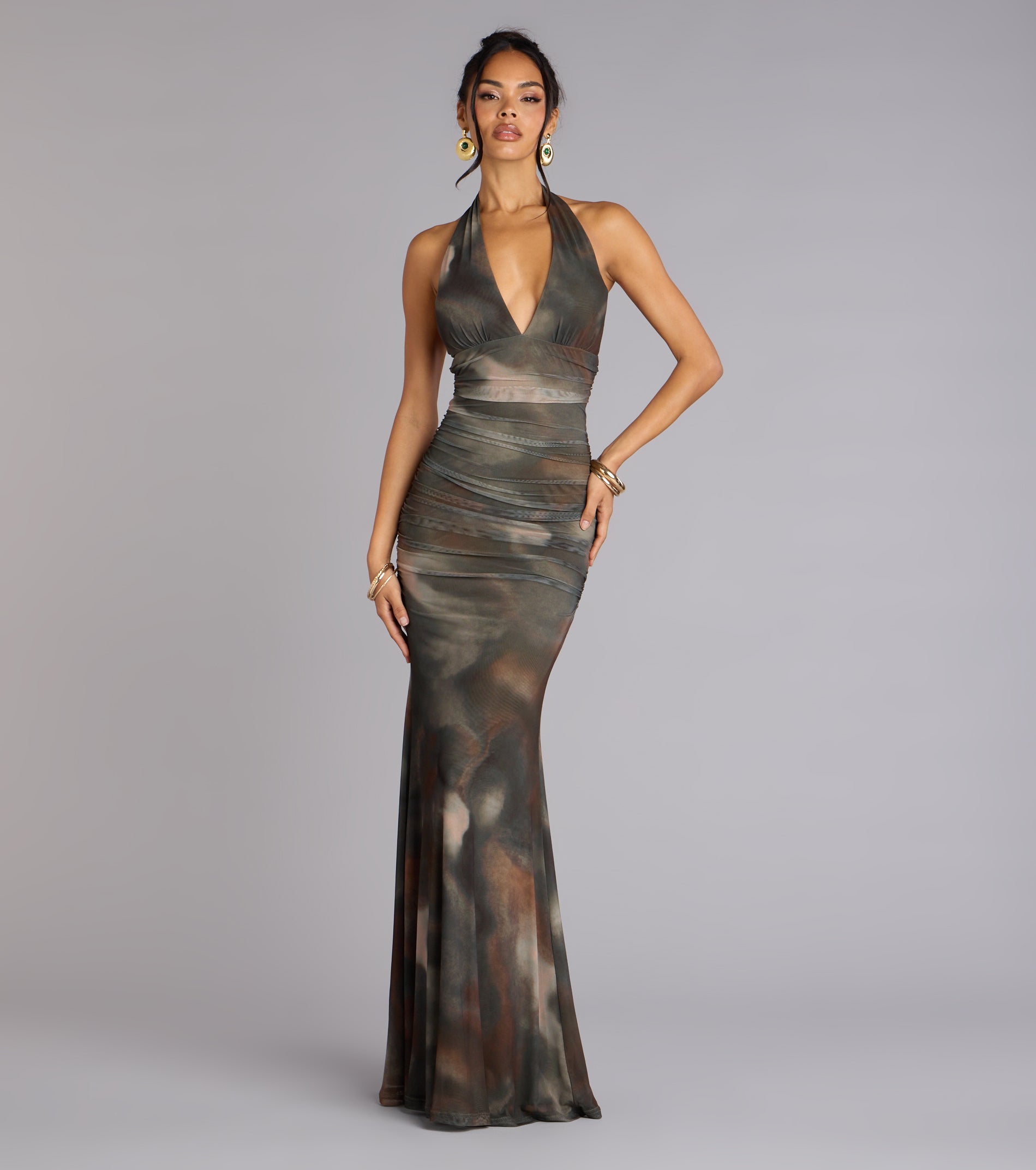 Allina Halter Strappy Mermaid Formal Dress - OLIVE