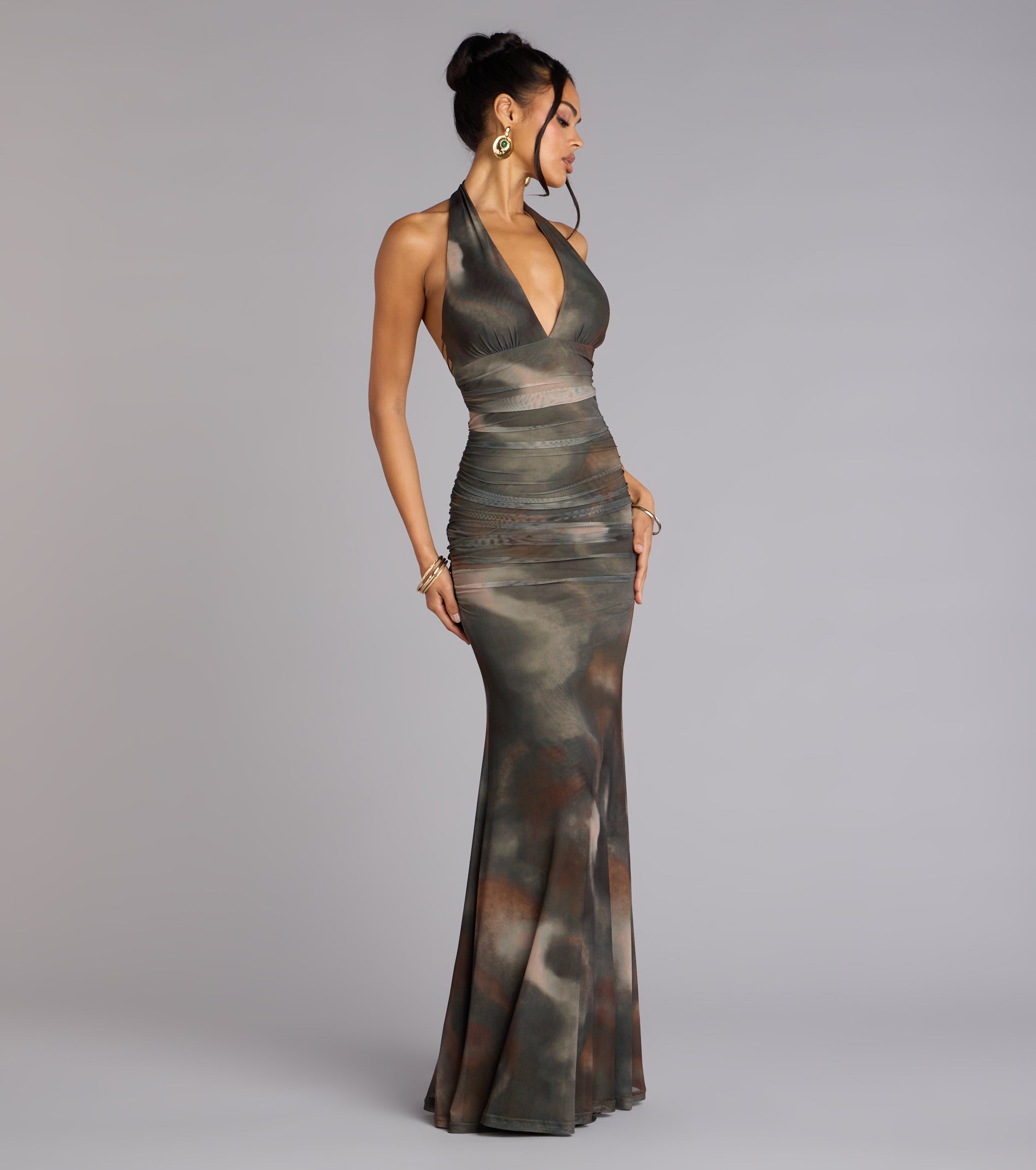 Allina Halter Strappy Mermaid Formal Dress - OLIVE