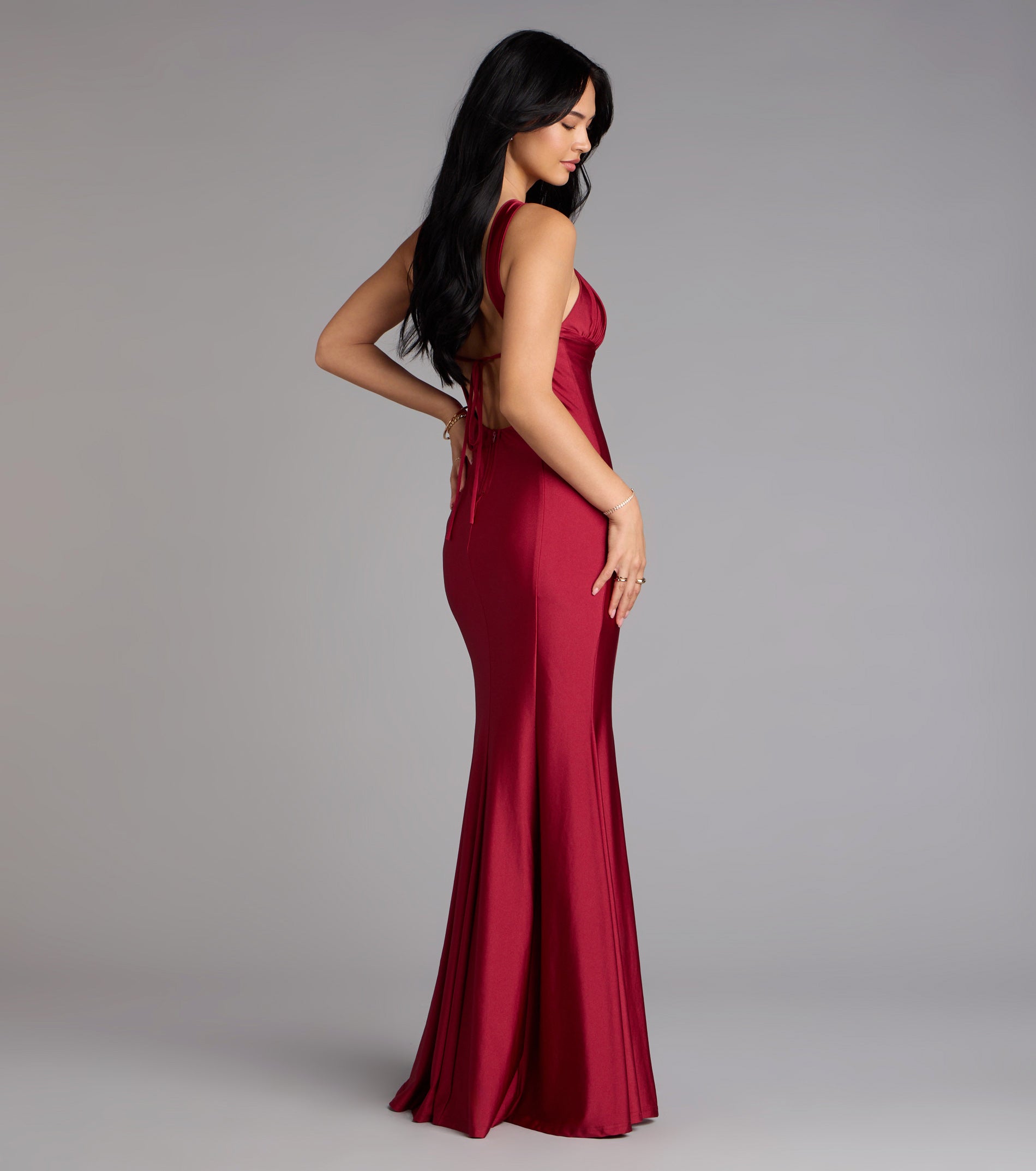 Anne Halter Cutout Mermaid Formal Dress - WINE