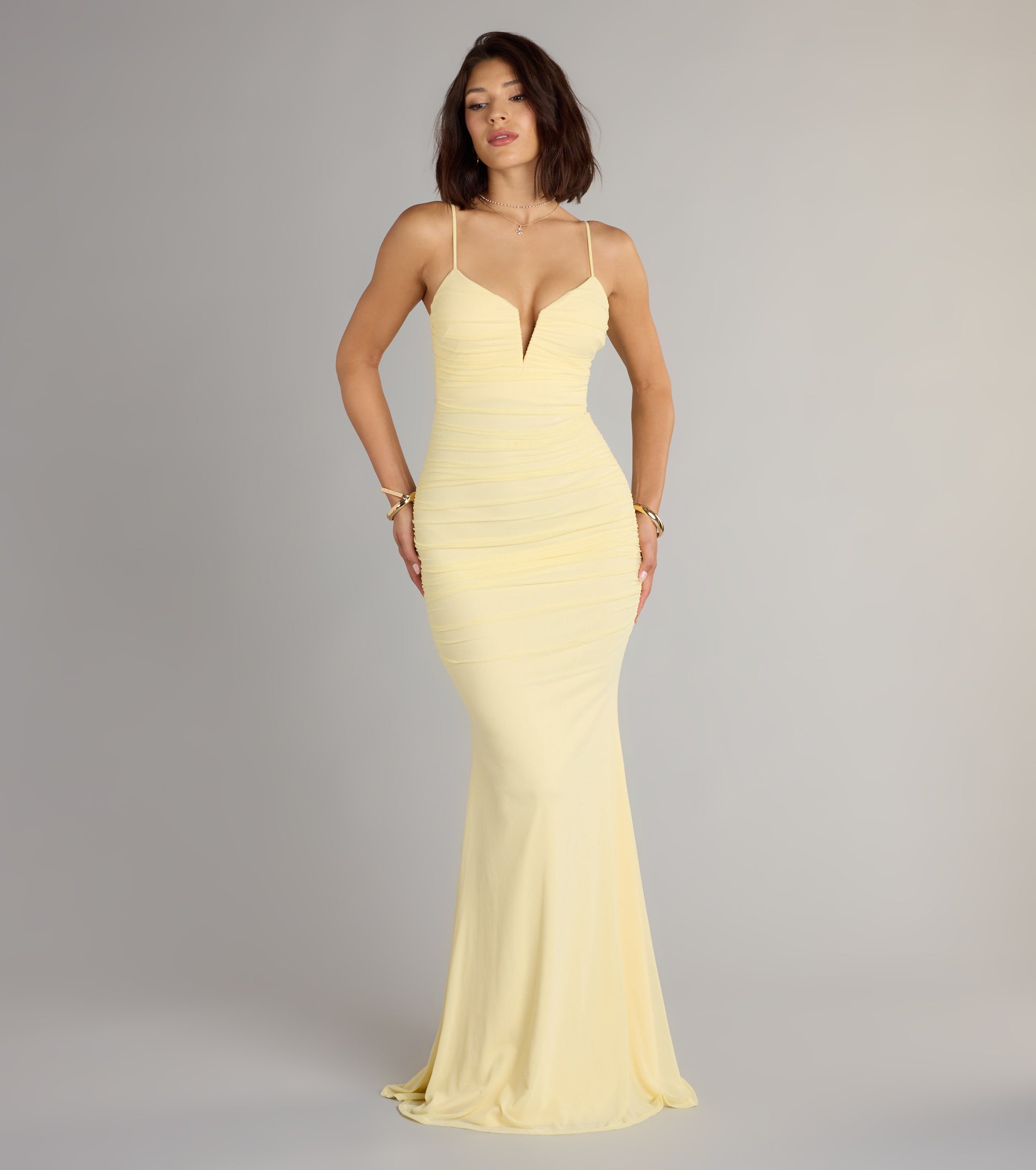Corrie Mesh Mermaid Formal Dress - YELLOW