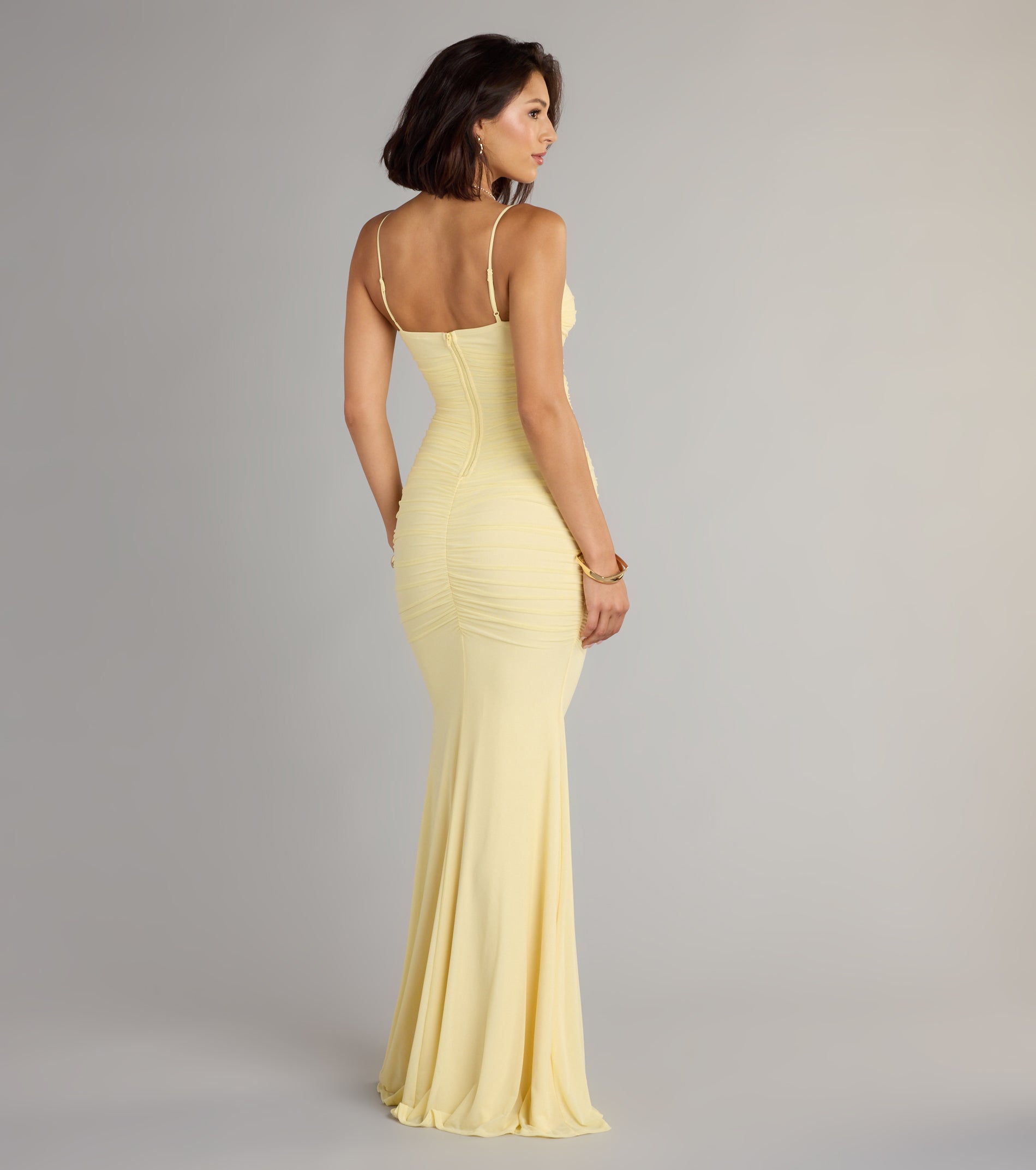 Corrie Mesh Mermaid Formal Dress - YELLOW