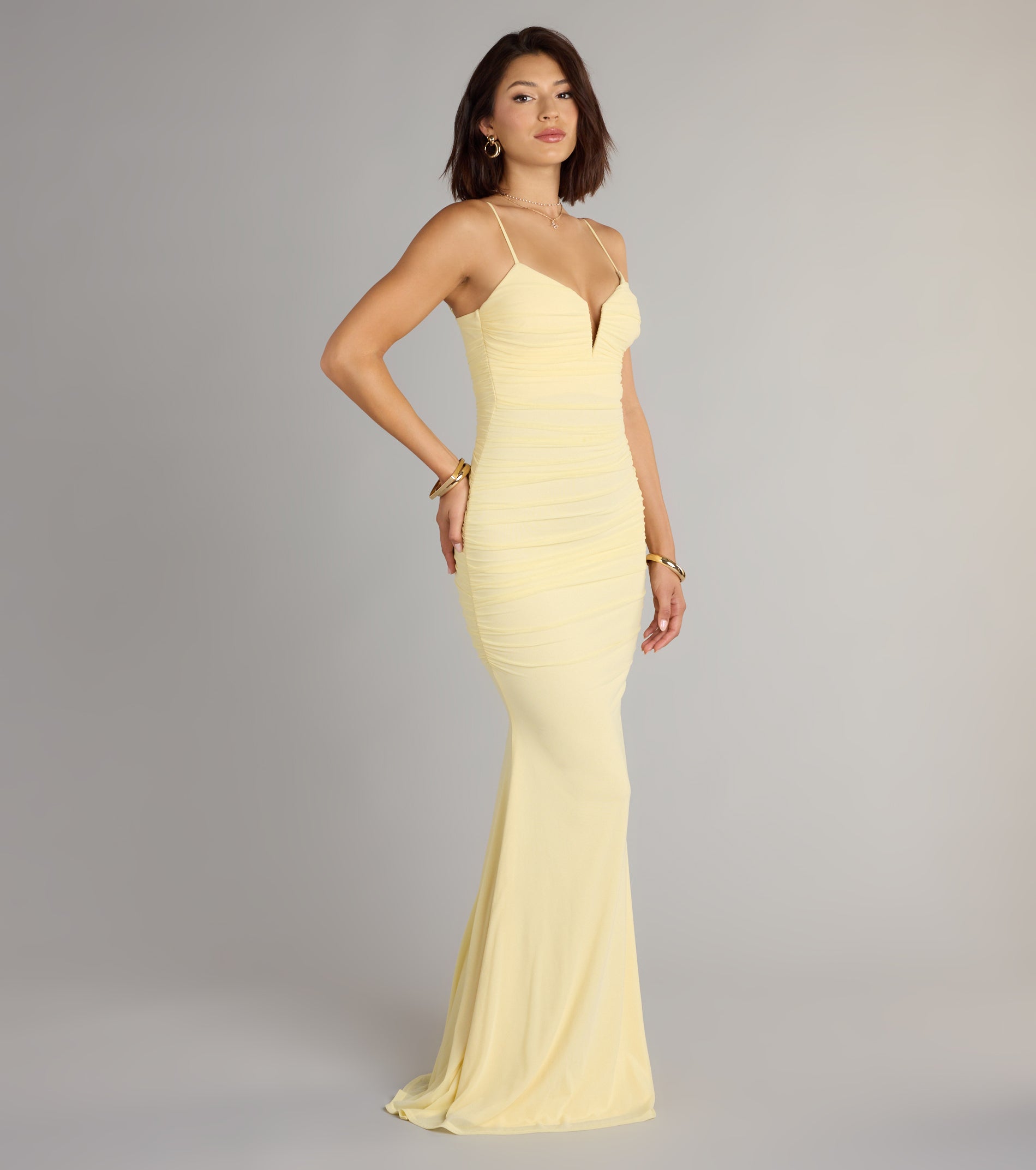 Corrie Mesh Mermaid Formal Dress - YELLOW