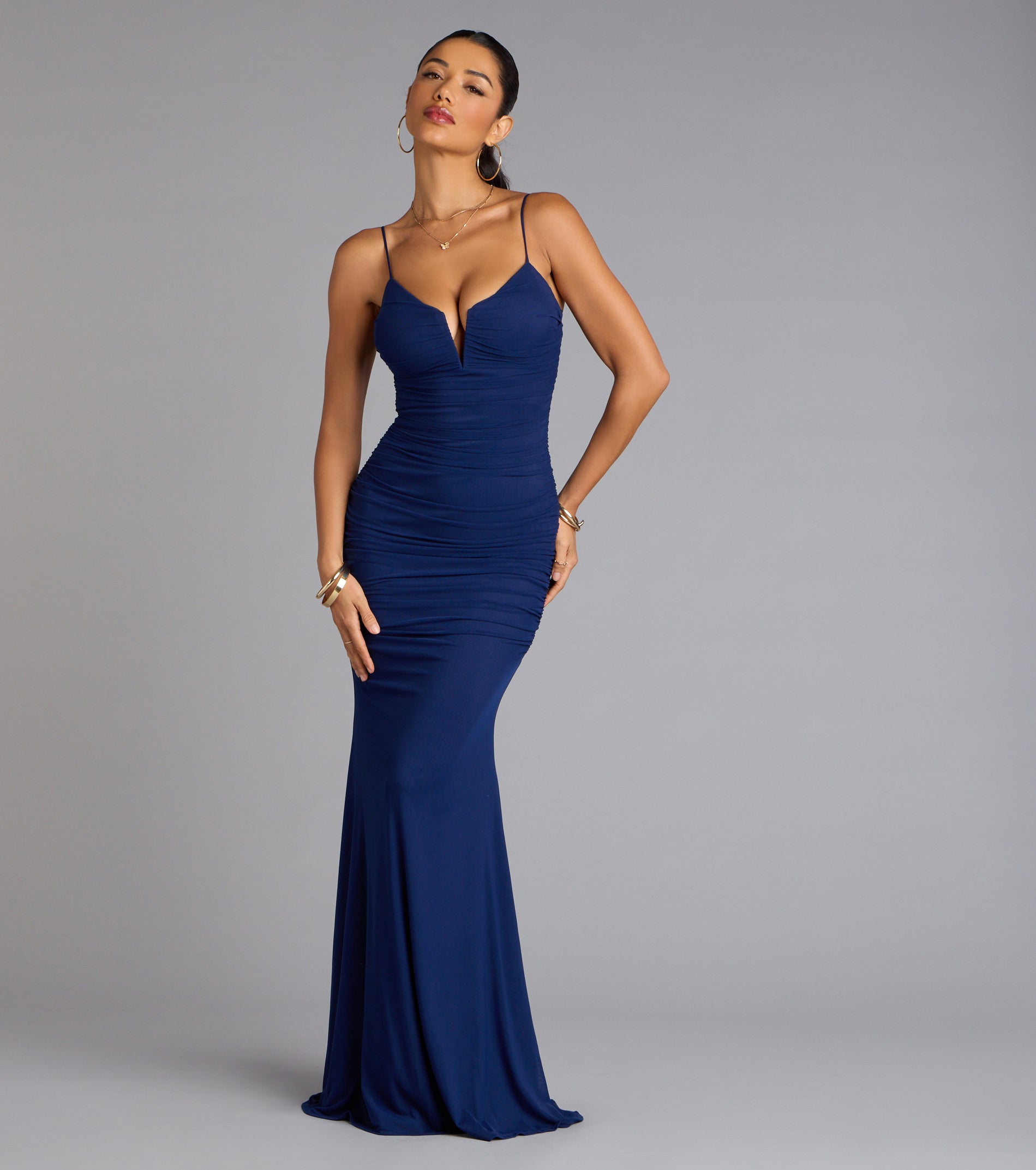 Corrie Mesh Mermaid Formal Dress - NAVY