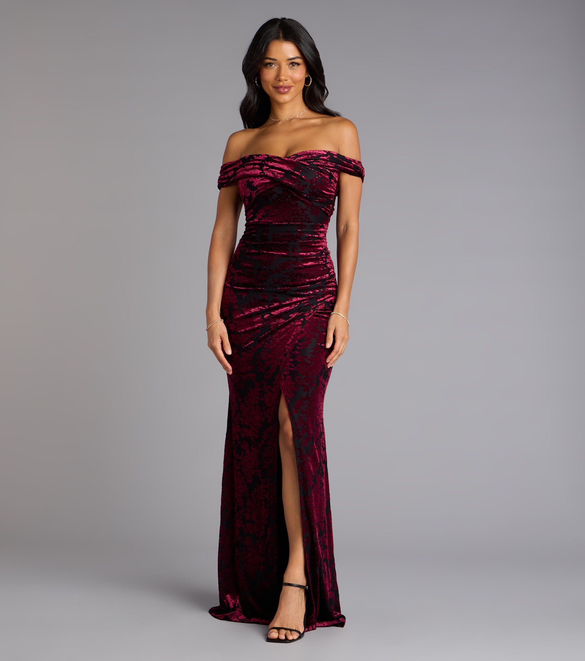 Sylvia Velvet Off-The-Shoulder Formal Dress - PURPLE