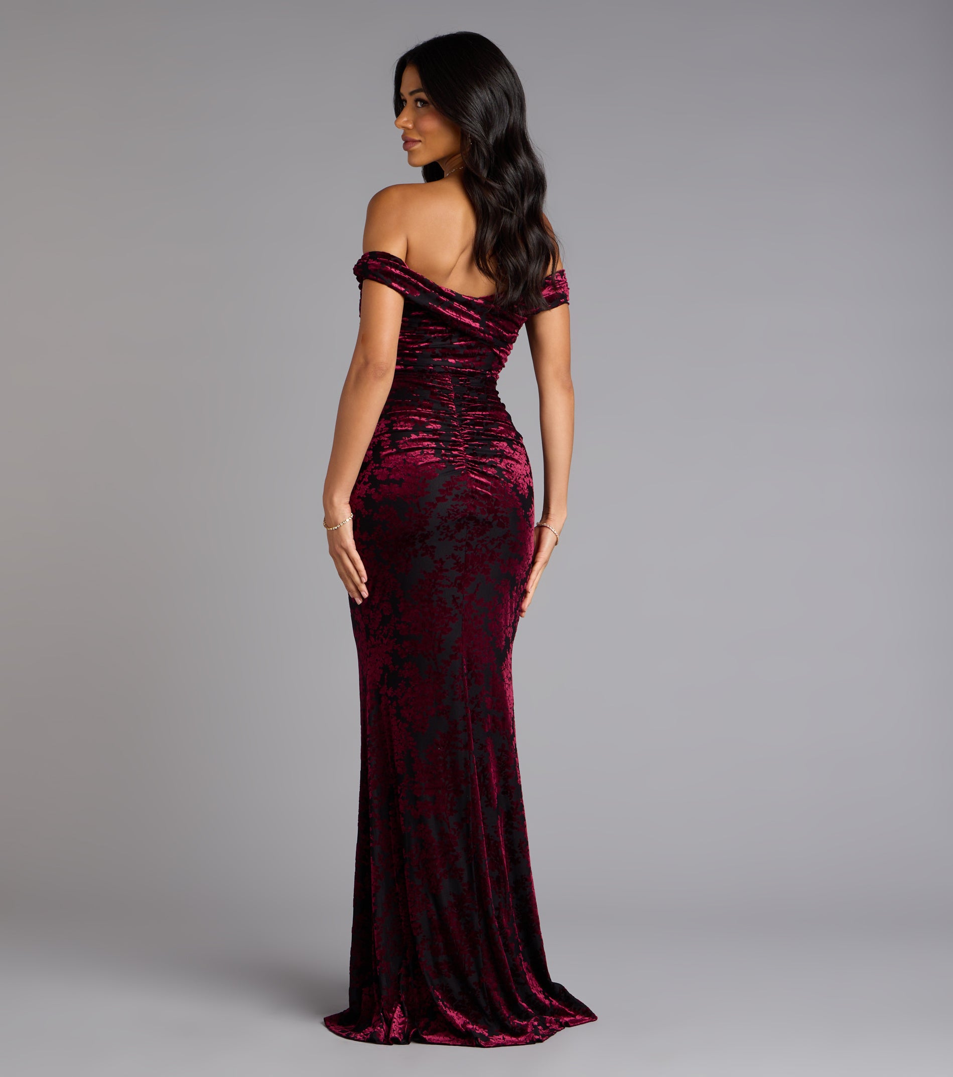 Sylvia Velvet Off-The-Shoulder Formal Dress - PURPLE