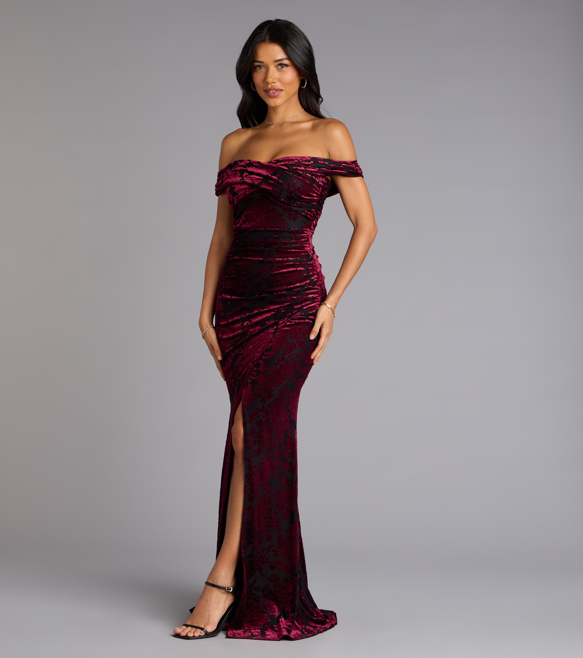 Sylvia Velvet Off-The-Shoulder Formal Dress - PURPLE