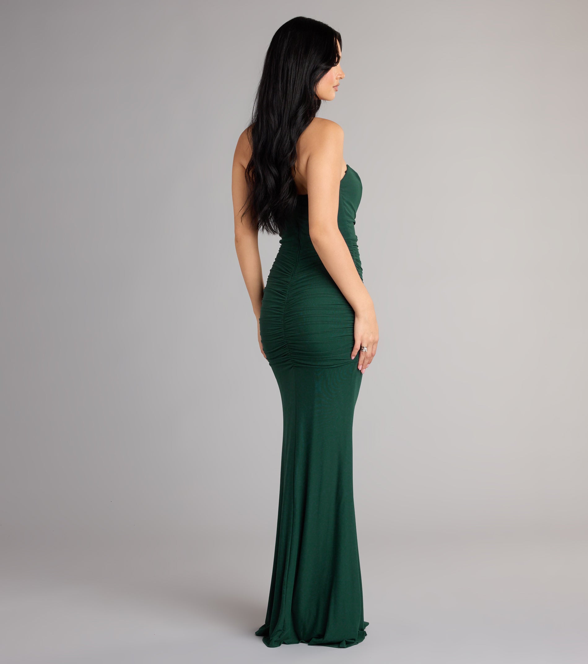 Selene Mesh Strapless Slit Mermaid Formal Dress - HUNTER