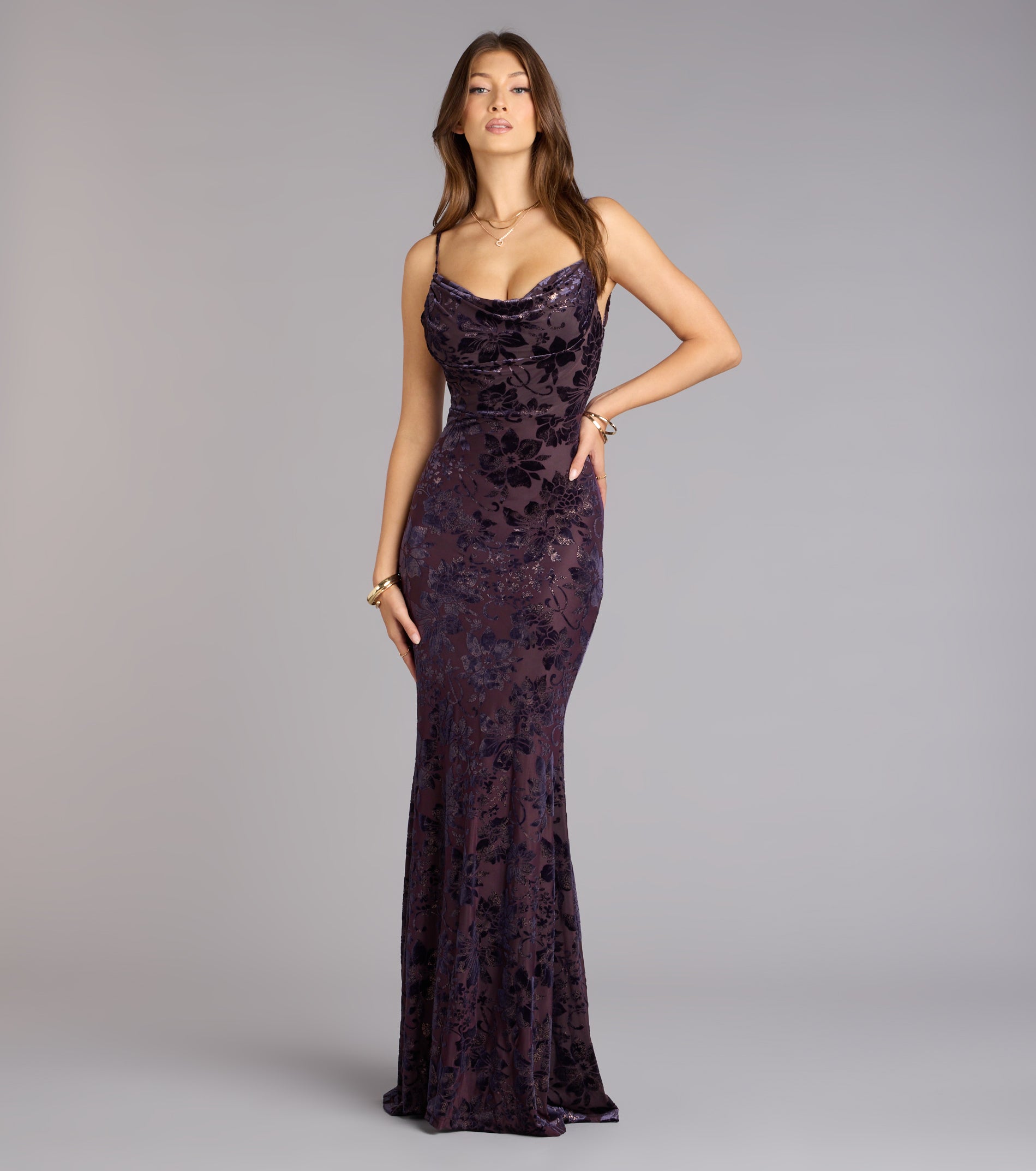 Maddie Velvet Open Back Mermaid Formal Dress - PLUM