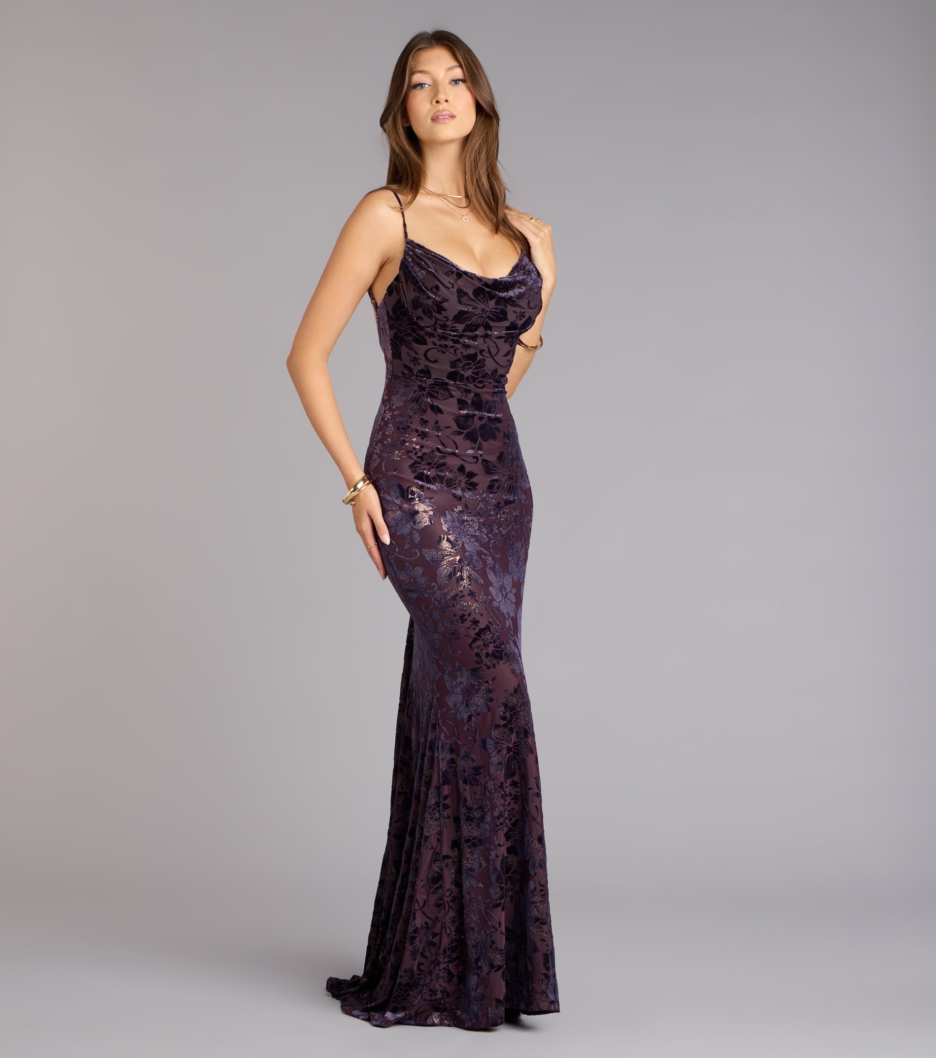 Maddie Velvet Open Back Mermaid Formal Dress - PLUM