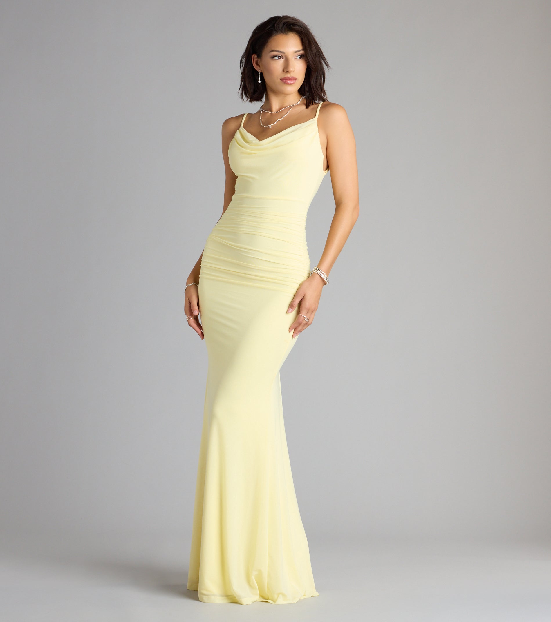 Sophia Mesh Open Back Mermaid Formal Dress - YELLOW