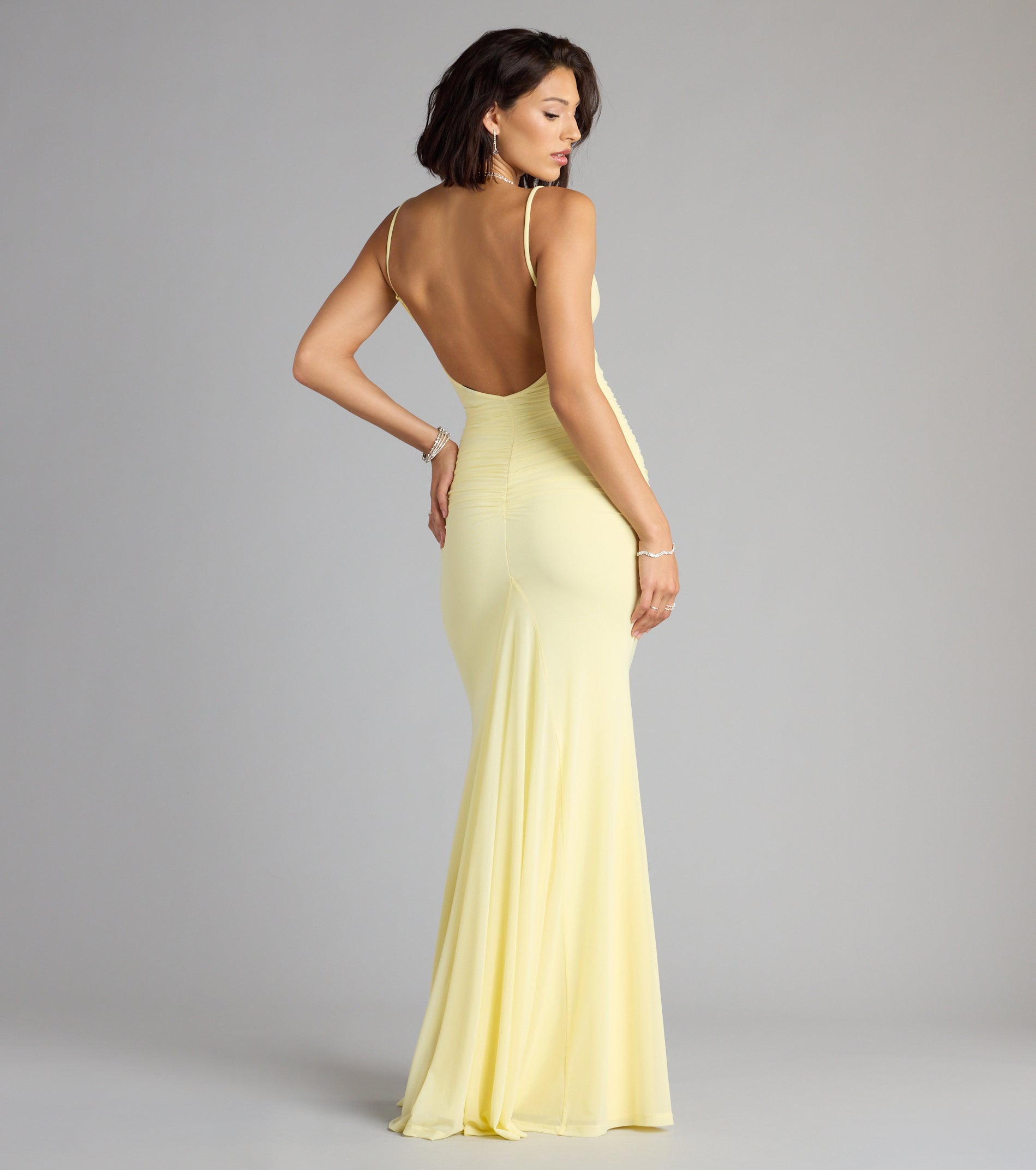 Sophia Mesh Open Back Mermaid Formal Dress - YELLOW