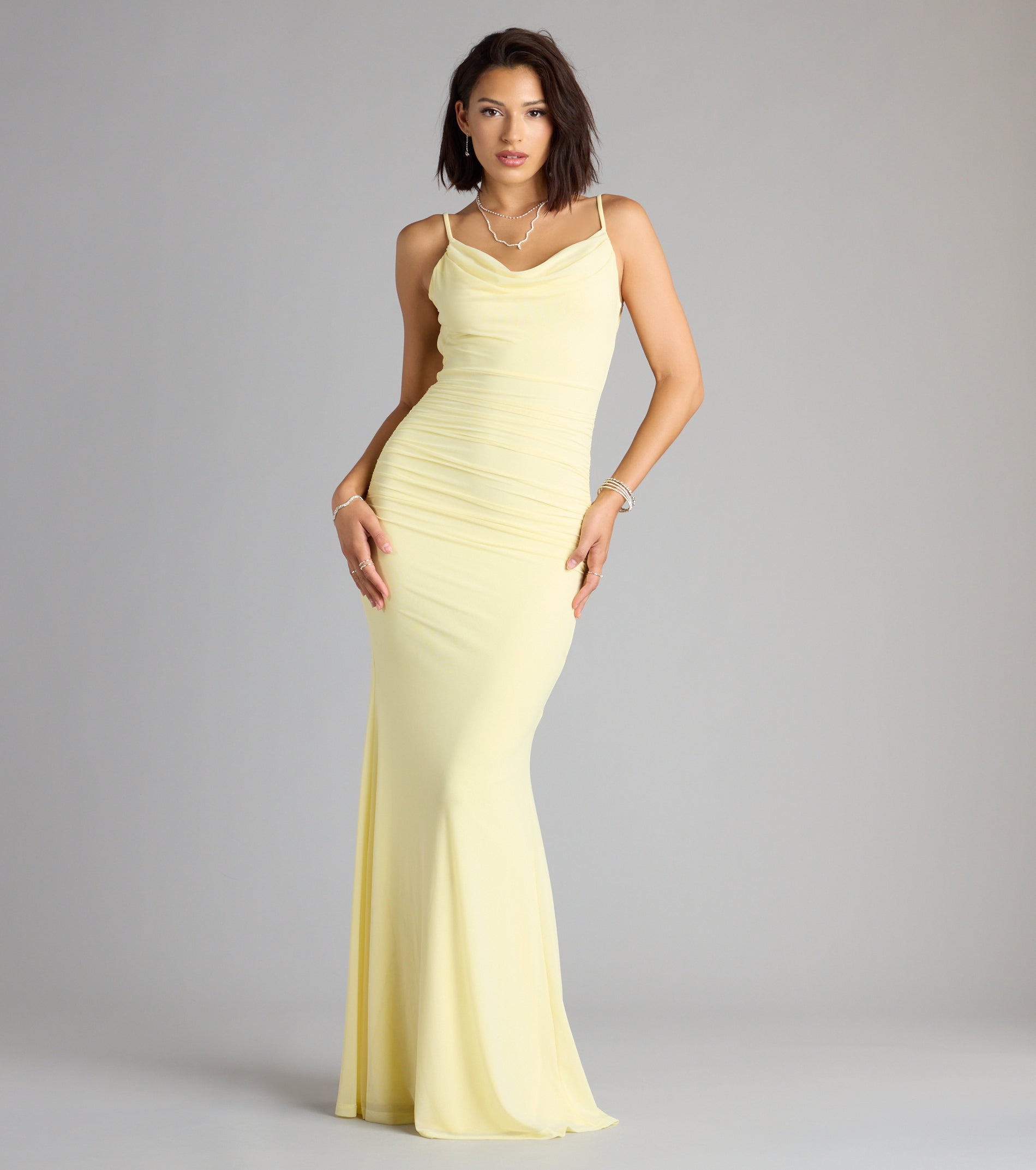 Sophia Mesh Open Back Mermaid Formal Dress - YELLOW