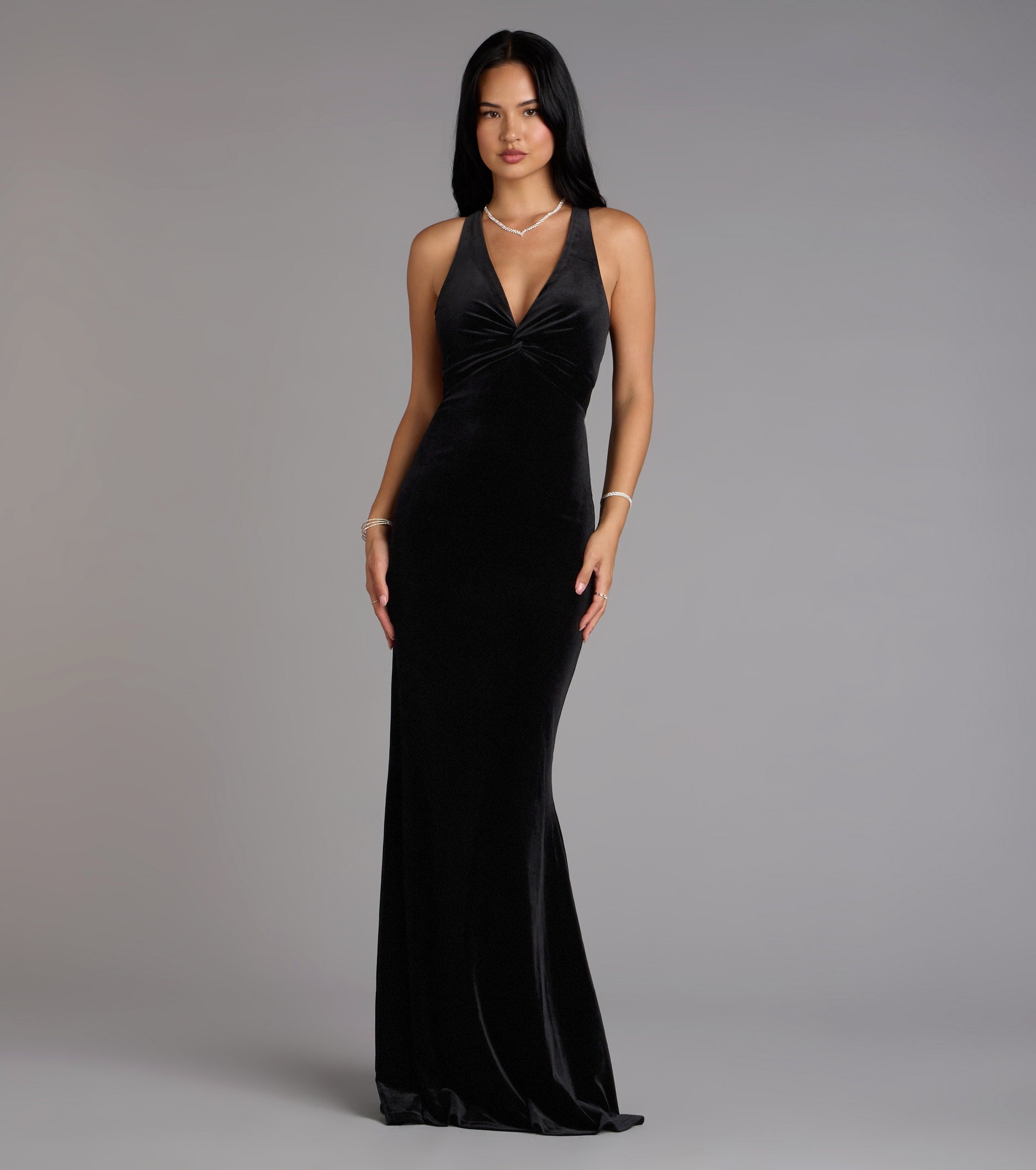 Vivienne Velvet Tie-Back Formal Dress - BLACK