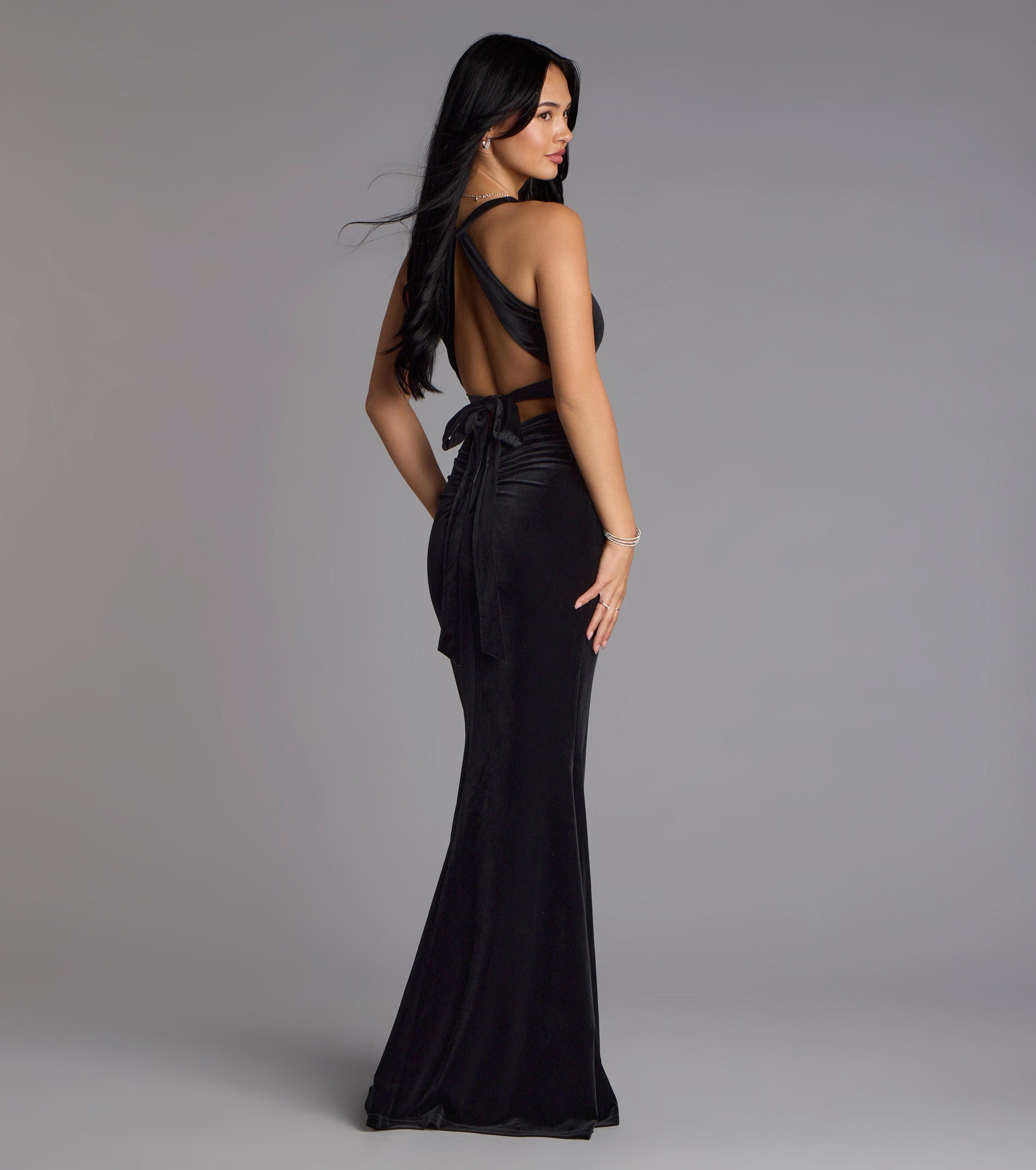 Vivienne Velvet Tie-Back Formal Dress - BLACK
