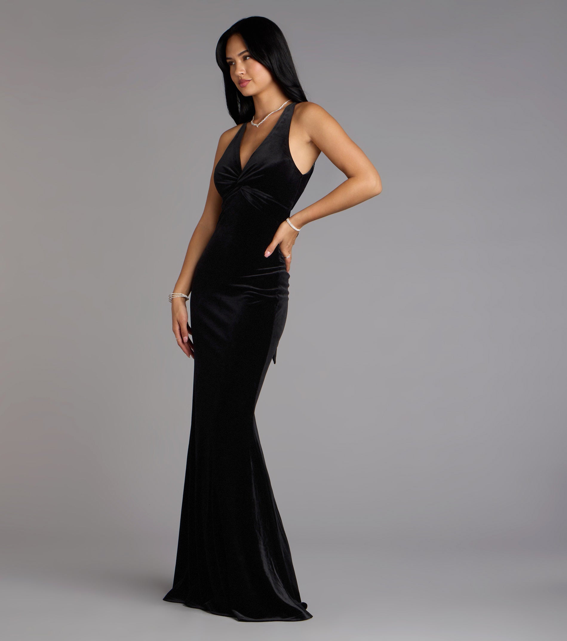 Vivienne Velvet Tie-Back Formal Dress - BLACK