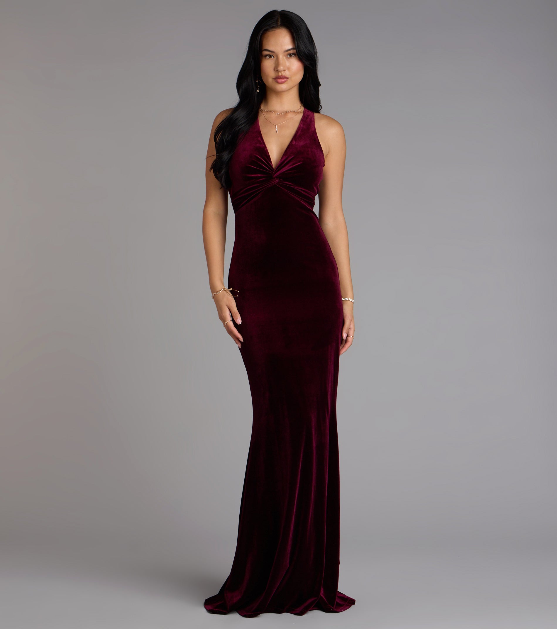Vivienne Velvet Tie-Back Formal Dress - WINE