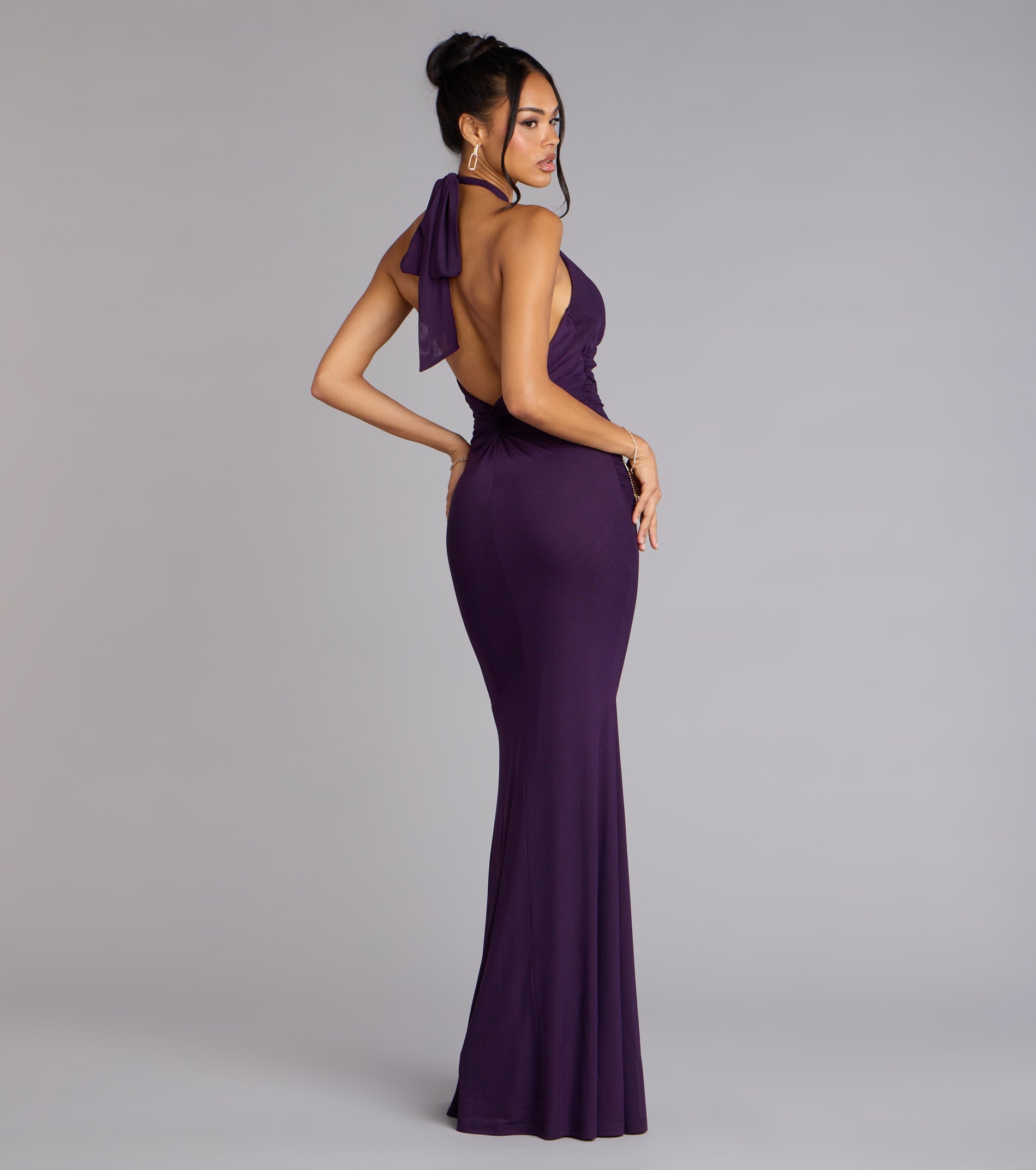 Elina Halter Cutout Mermaid Dress - PURPLE