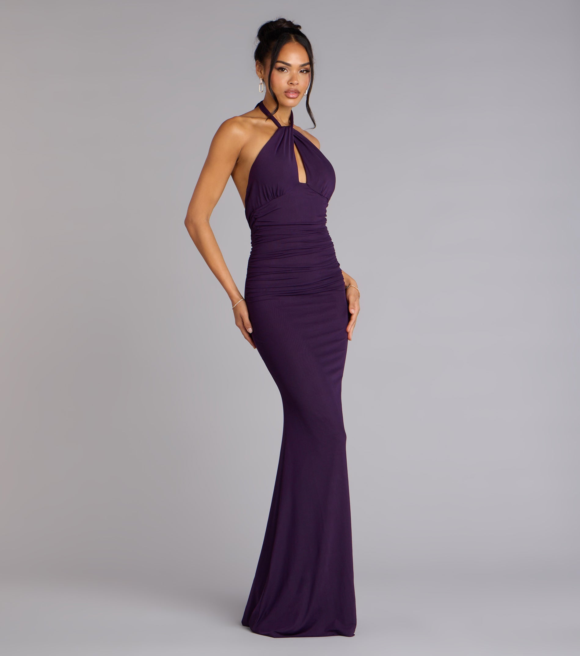 Elina Halter Cutout Mermaid Dress - PURPLE