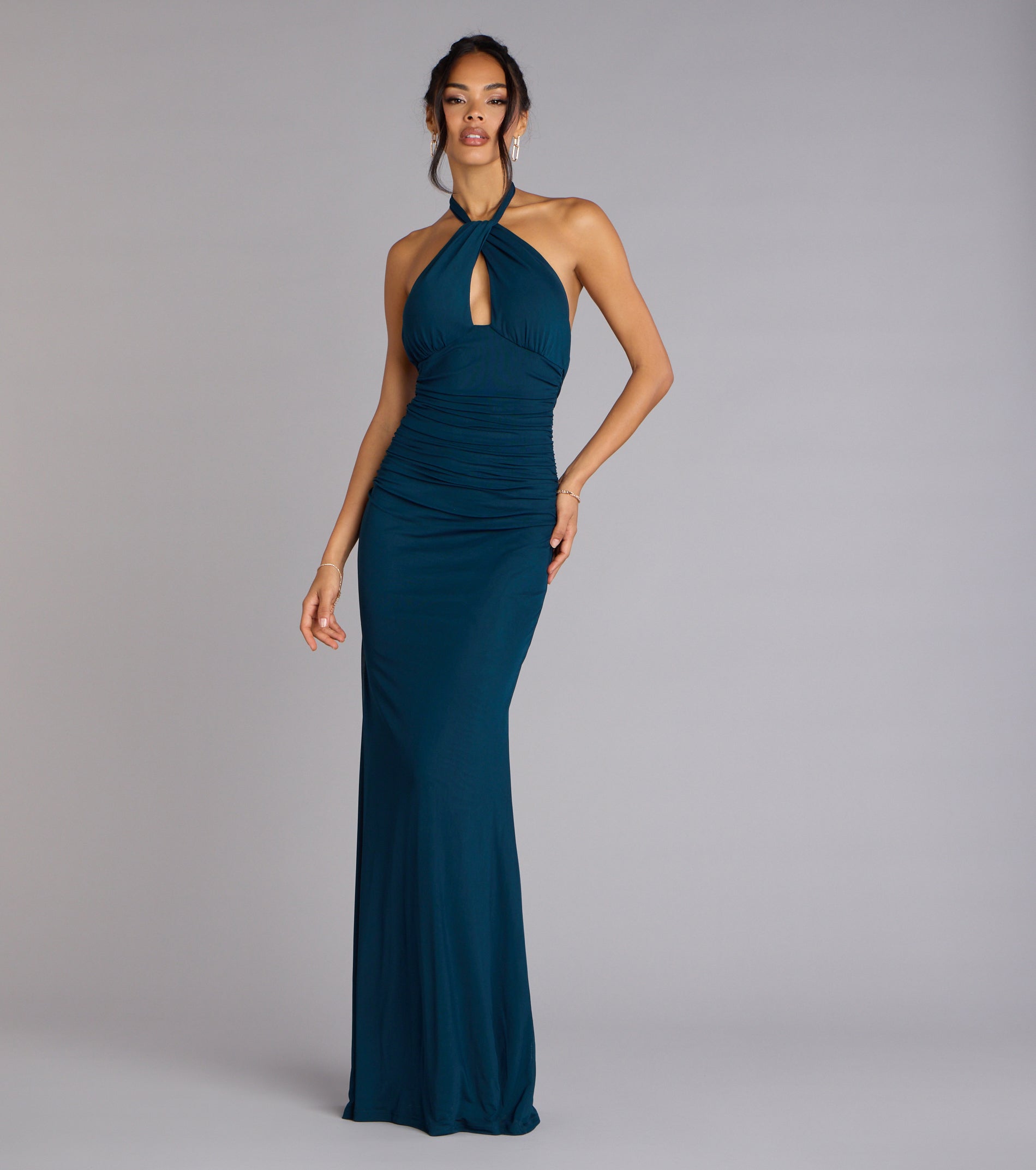 Elina Halter Cutout Mermaid Dress - TEAL