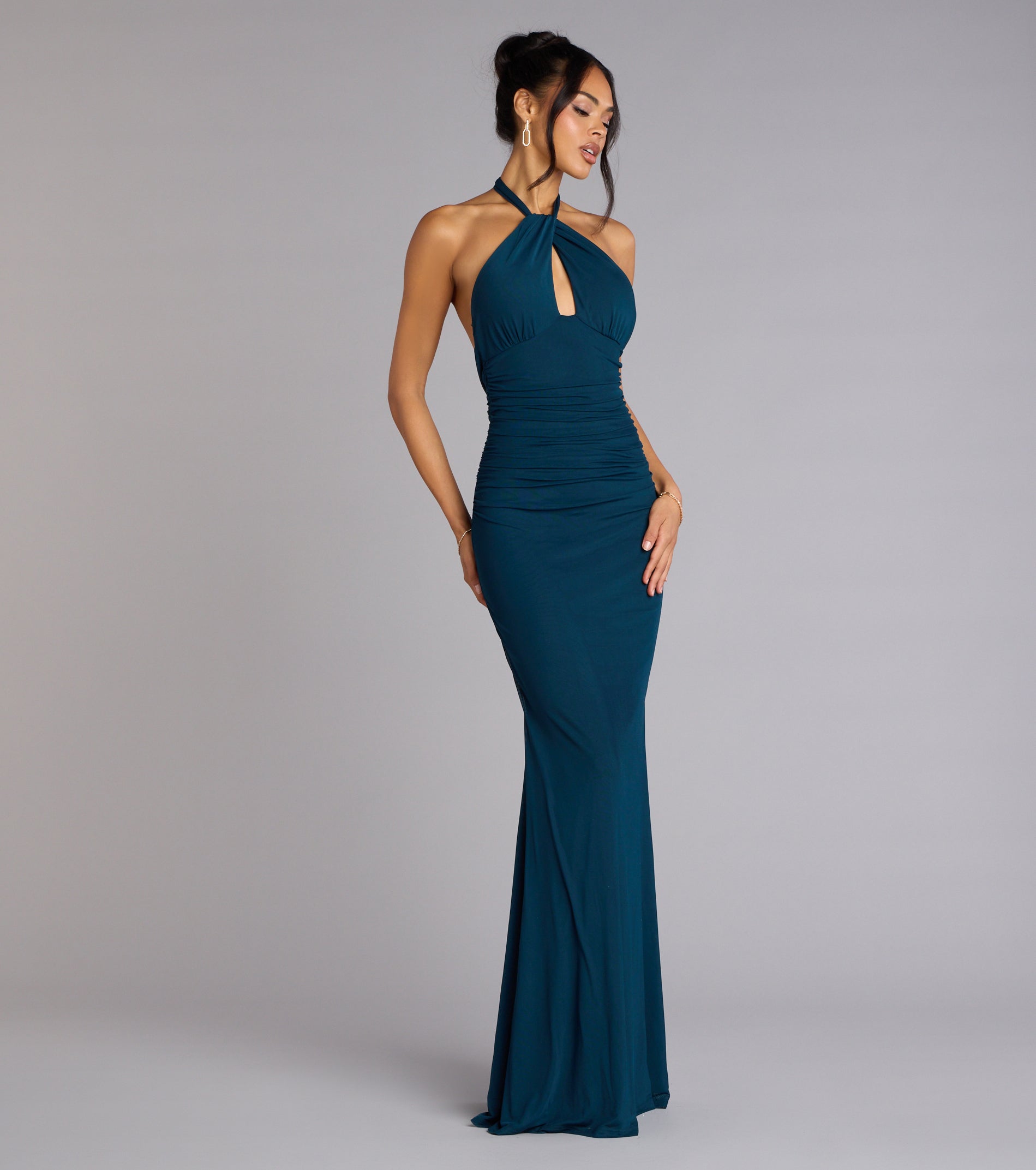 Elina Halter Cutout Mermaid Dress - TEAL