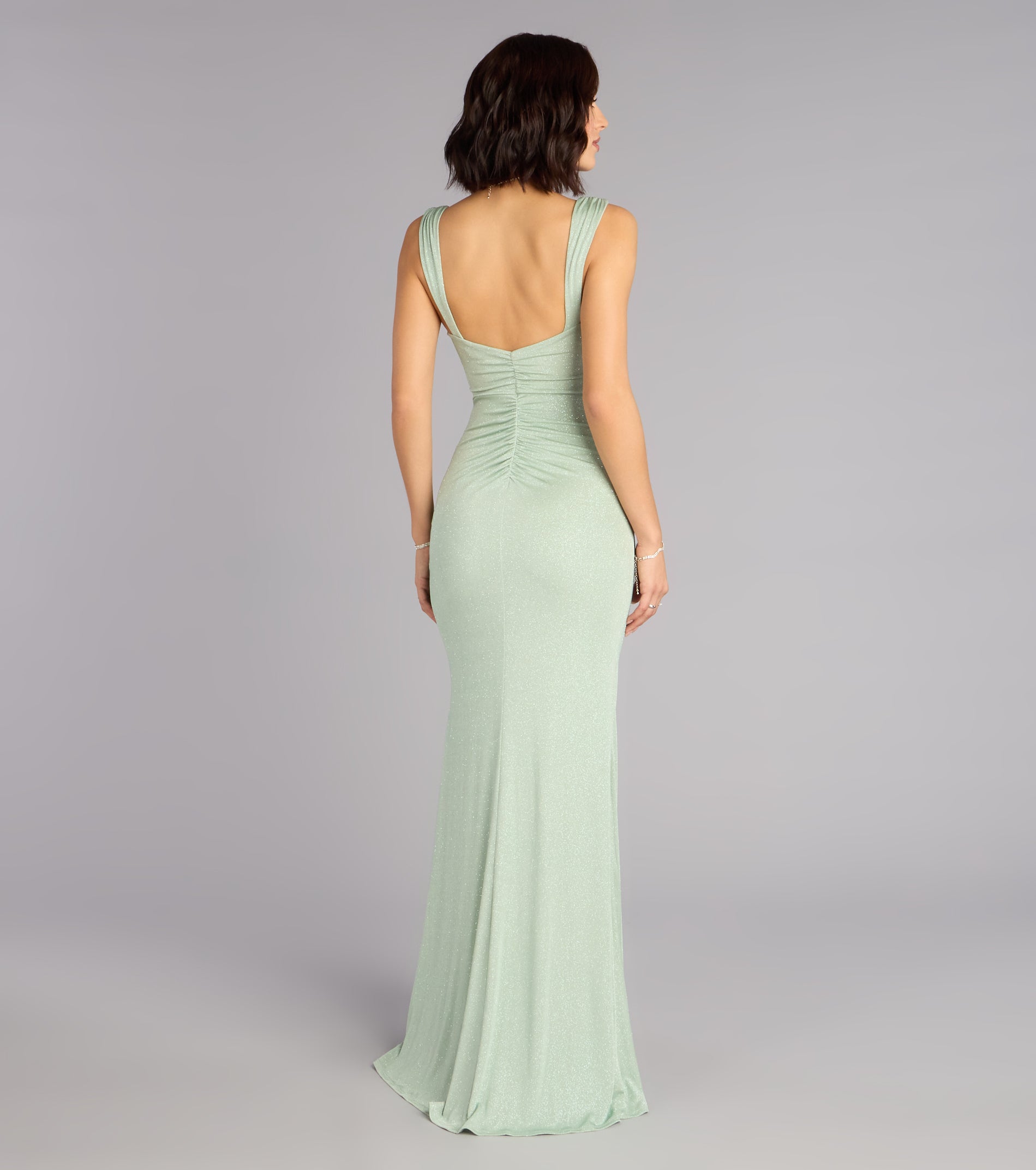 Karly Glitter Slit Mermaid Formal Dress - SAGE