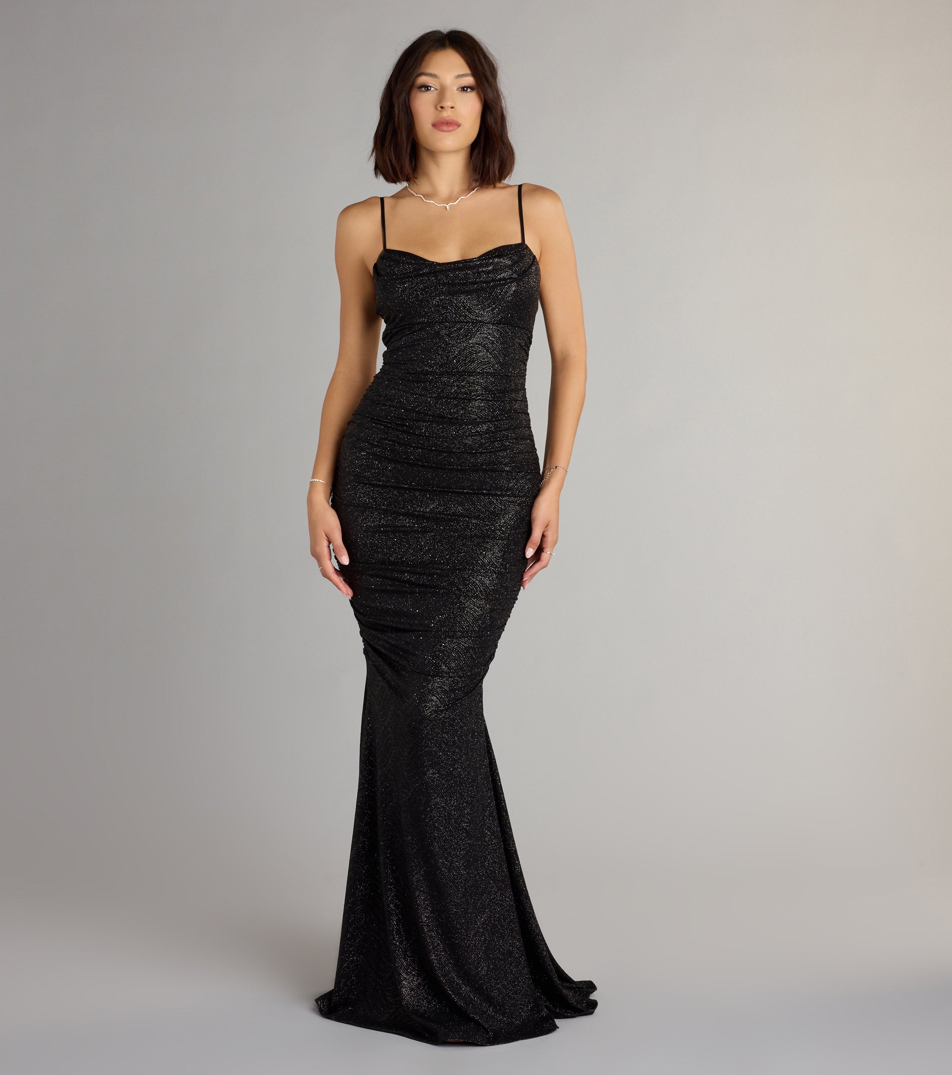 Liana Glitter Mermaid Formal Dress - BLACK