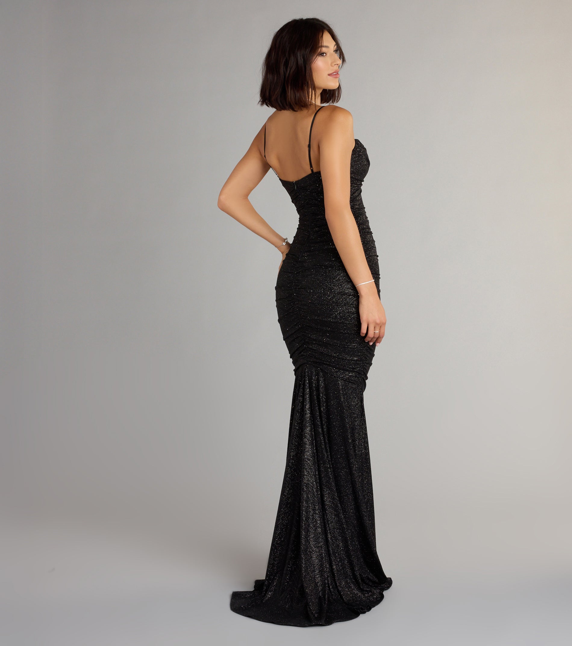 Liana Glitter Mermaid Formal Dress - BLACK