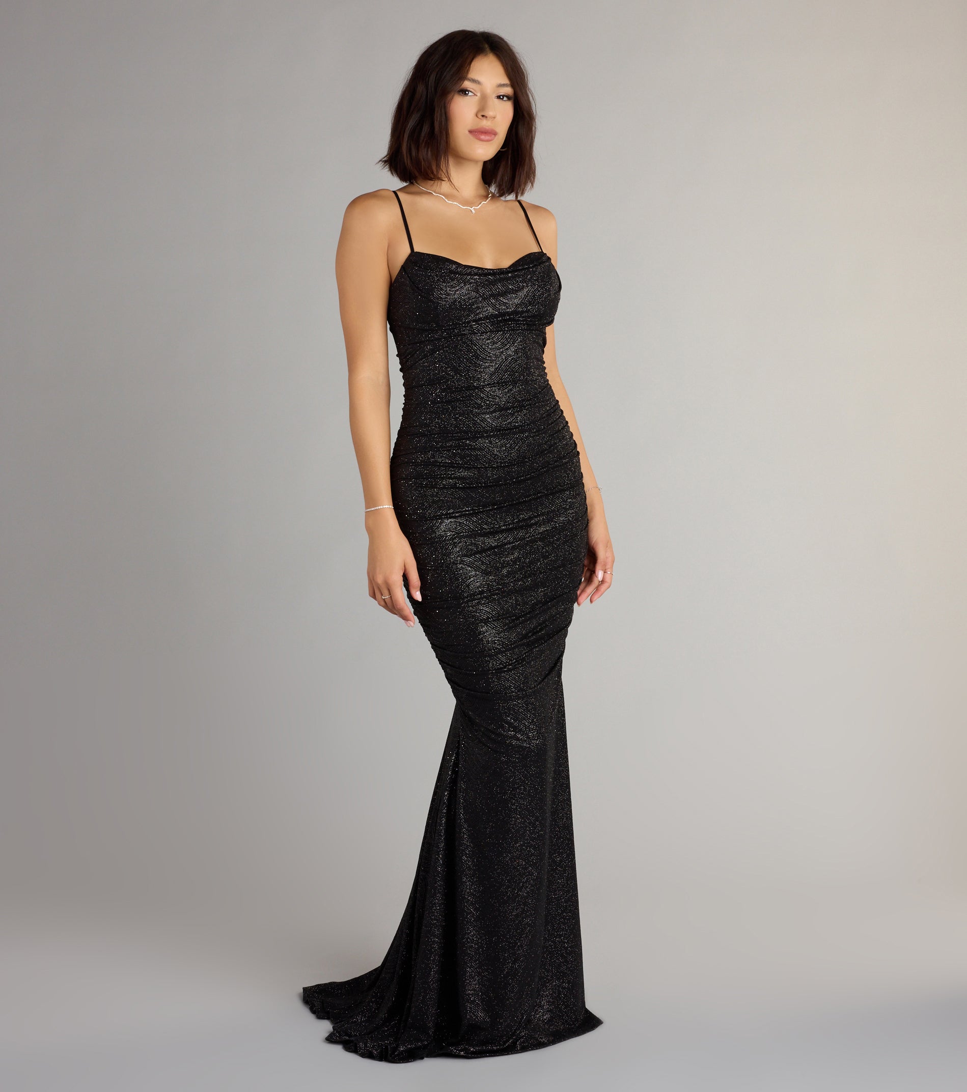 Liana Glitter Mermaid Formal Dress - BLACK