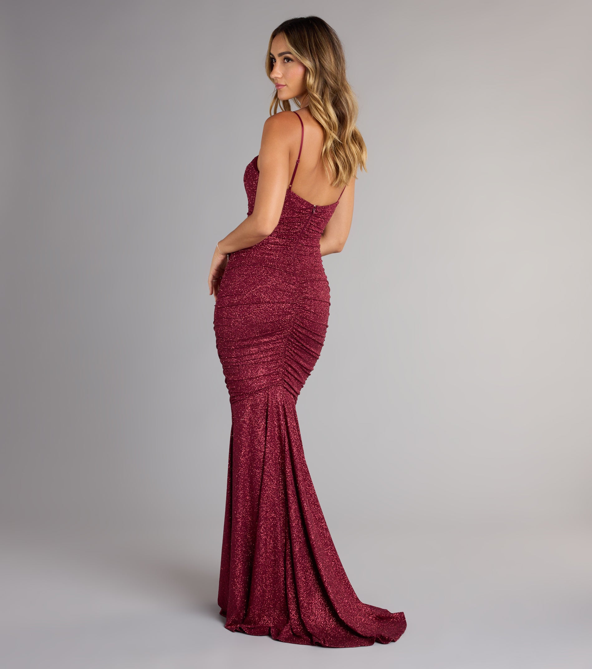 Sofia Glitter Mermaid Formal Dress - WINE