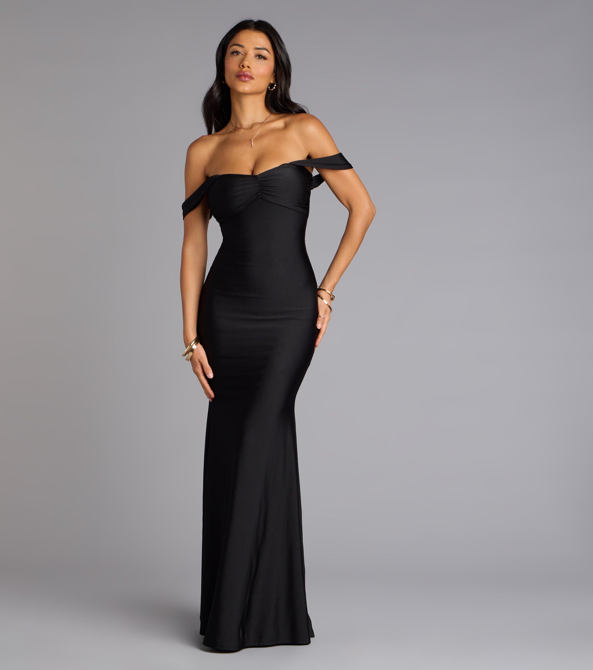 Rae Off-The-Shoulder Mermaid Formal Dress - BLACK