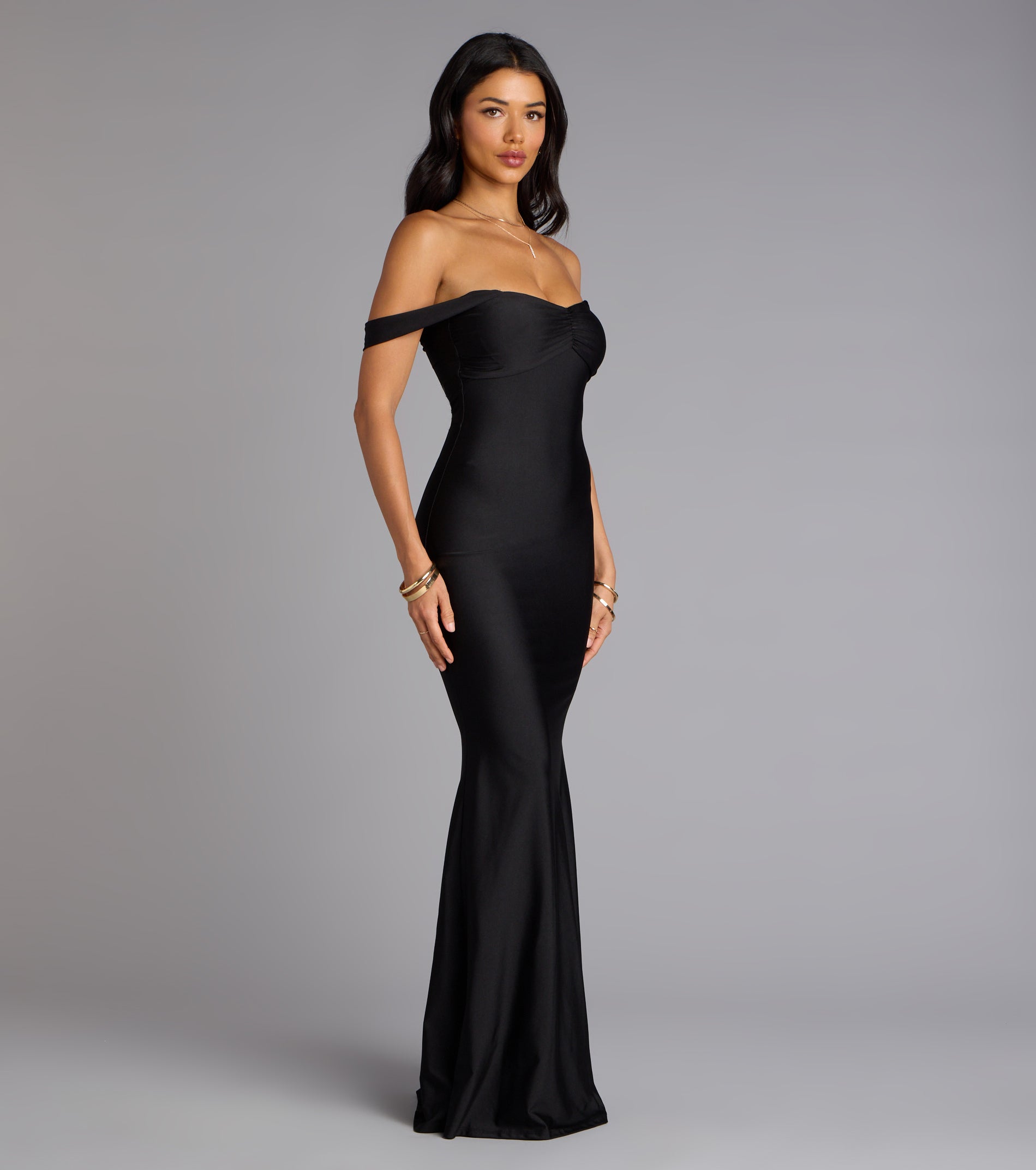 Rae Off-The-Shoulder Mermaid Formal Dress - BLACK
