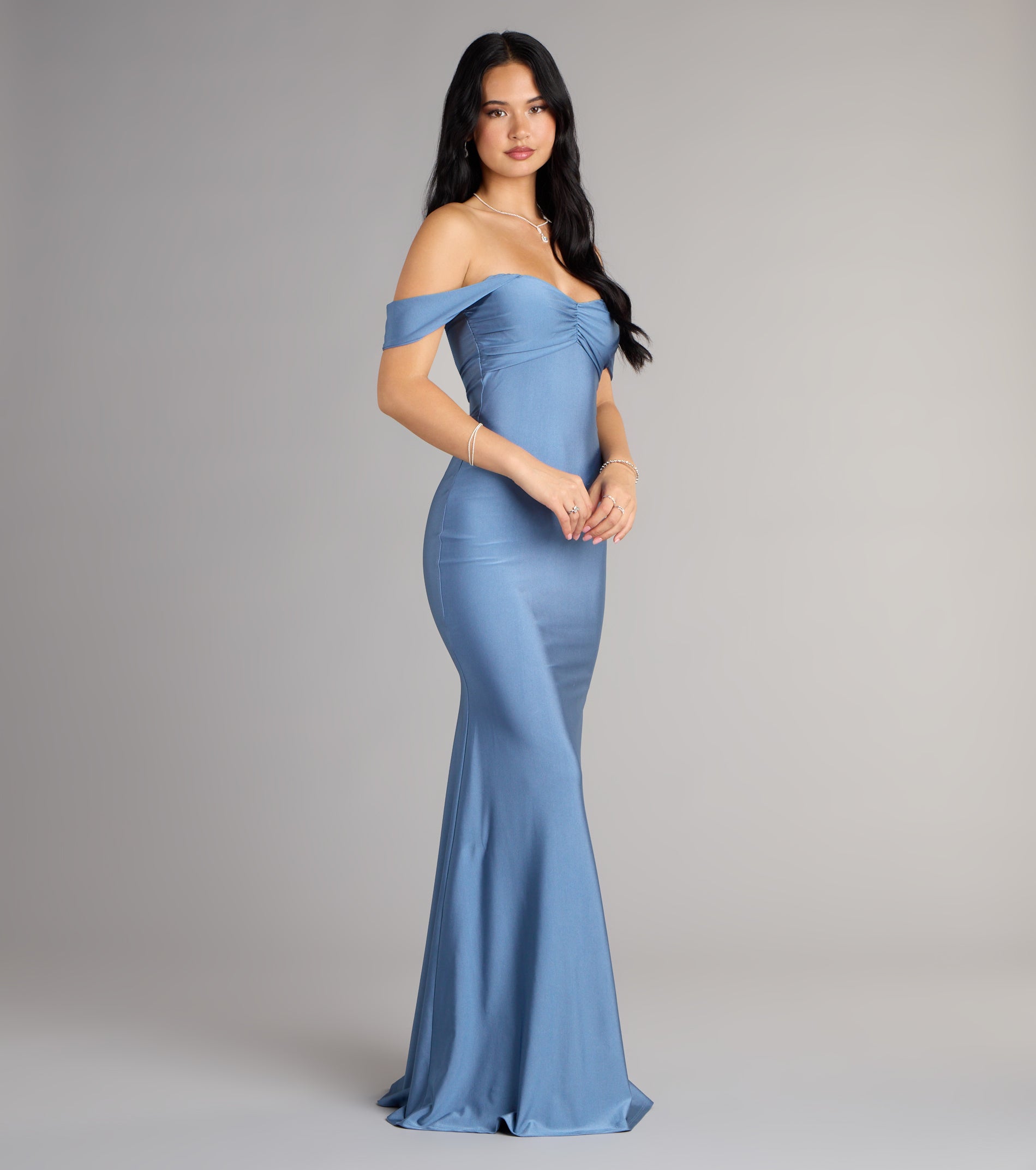 Rae Off-The-Shoulder Mermaid Formal Dress - DENIM