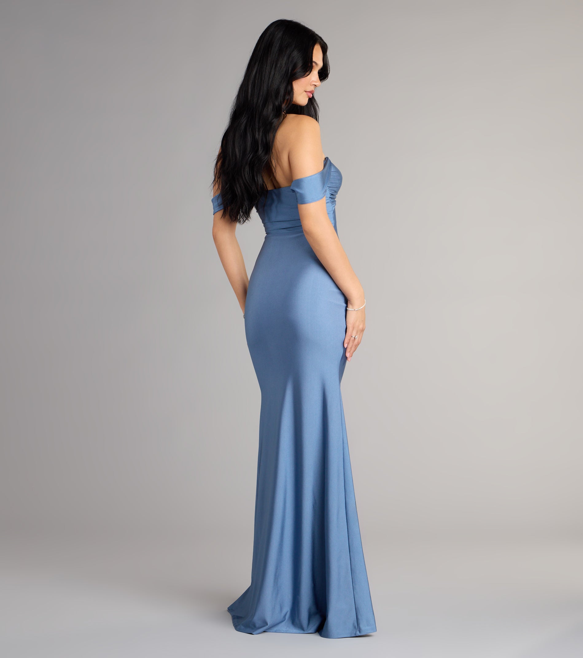 Rae Off-The-Shoulder Mermaid Formal Dress - DENIM