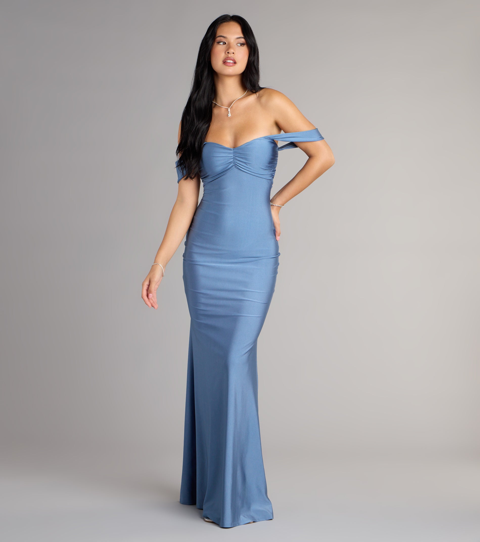 Rae Off-The-Shoulder Mermaid Formal Dress - DENIM