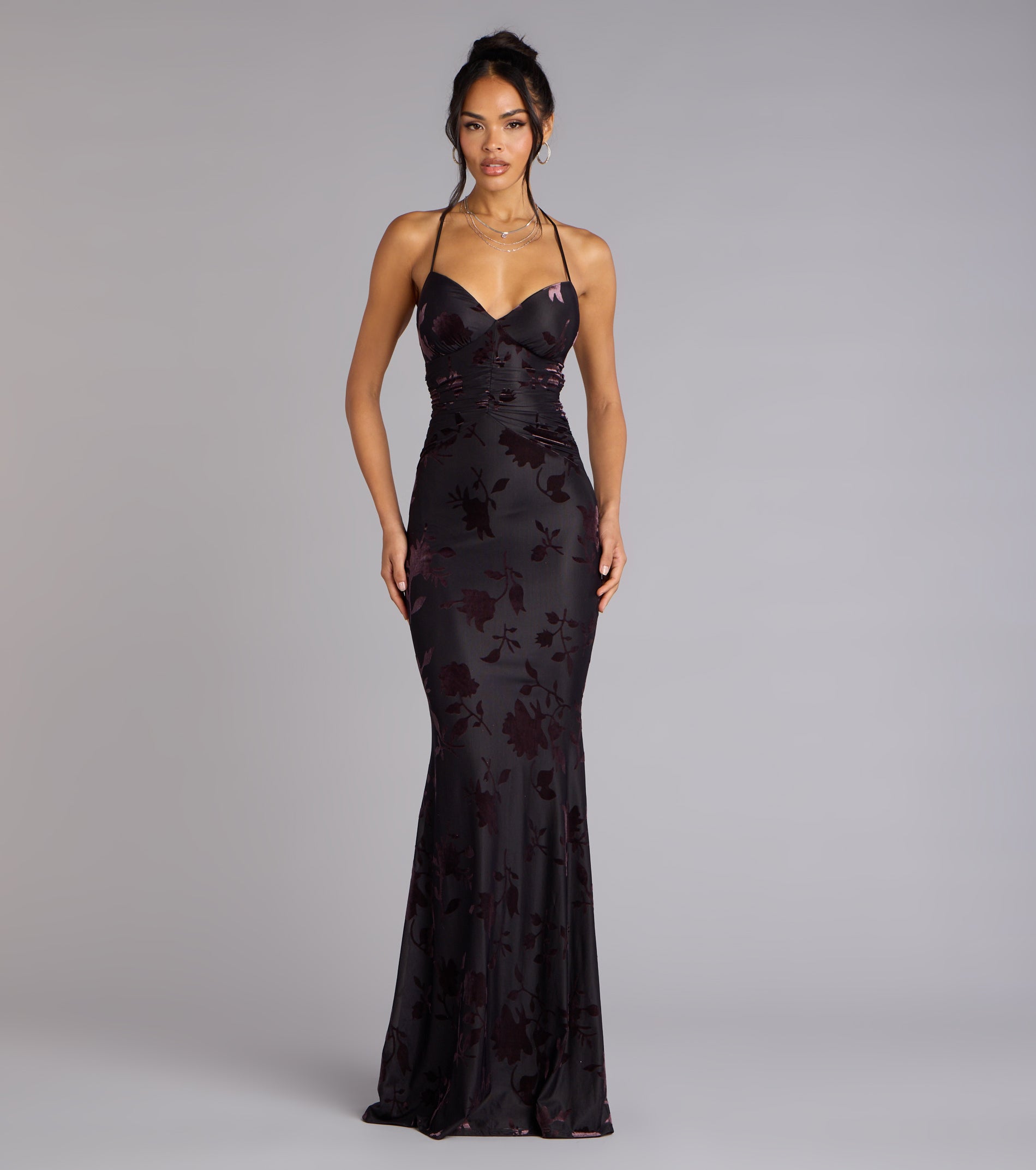 Danica Lace-Up Mermaid Formal Dress - BROWN