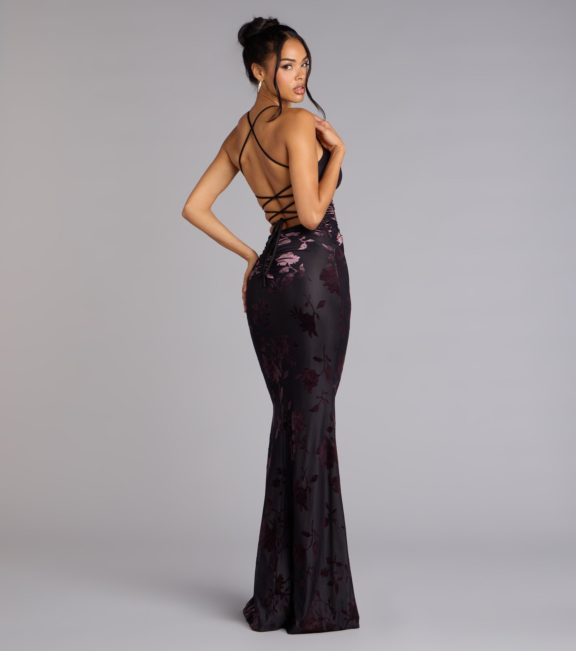 Danica Lace-Up Mermaid Formal Dress - BROWN