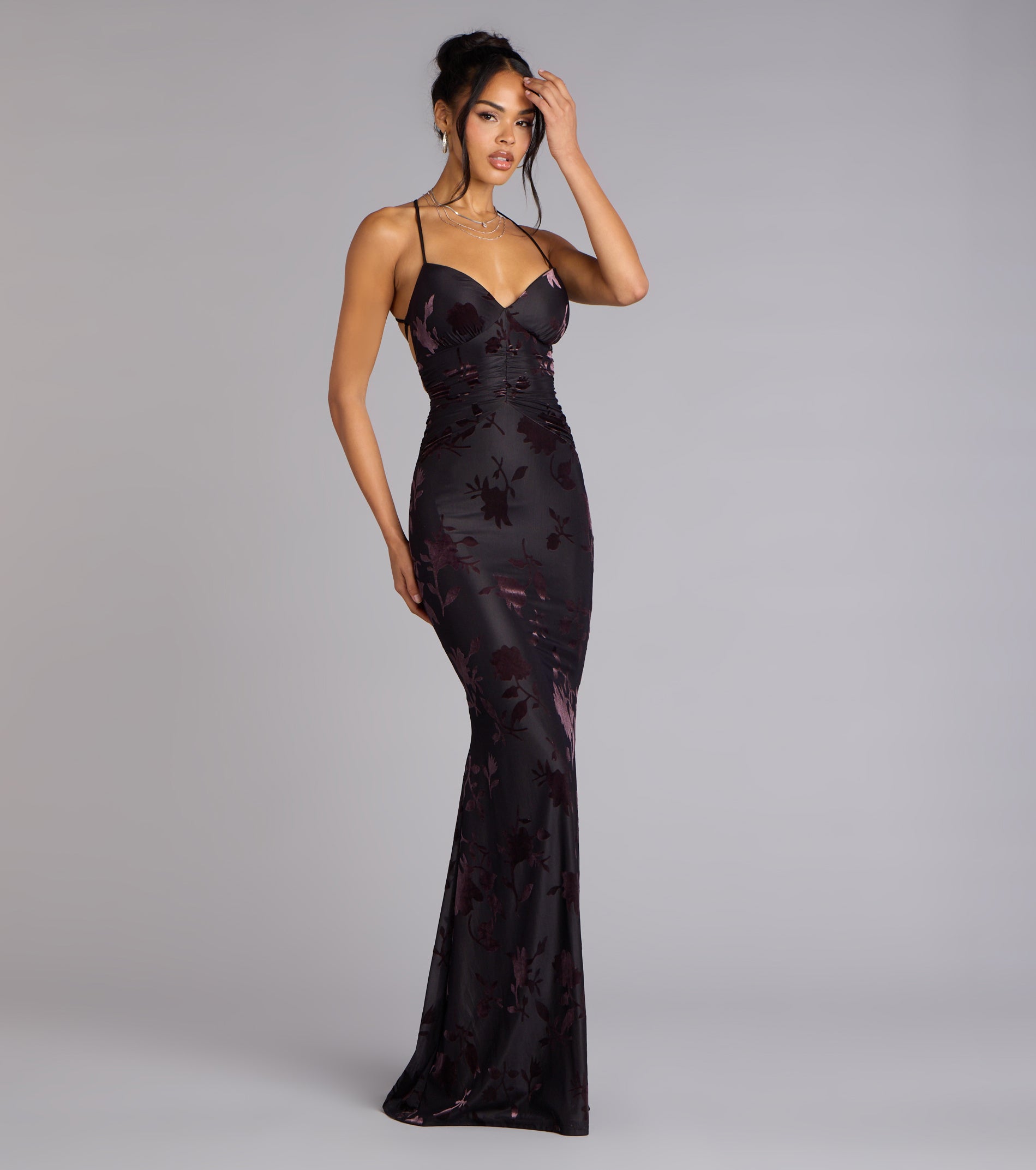 Danica Lace-Up Mermaid Formal Dress - BROWN