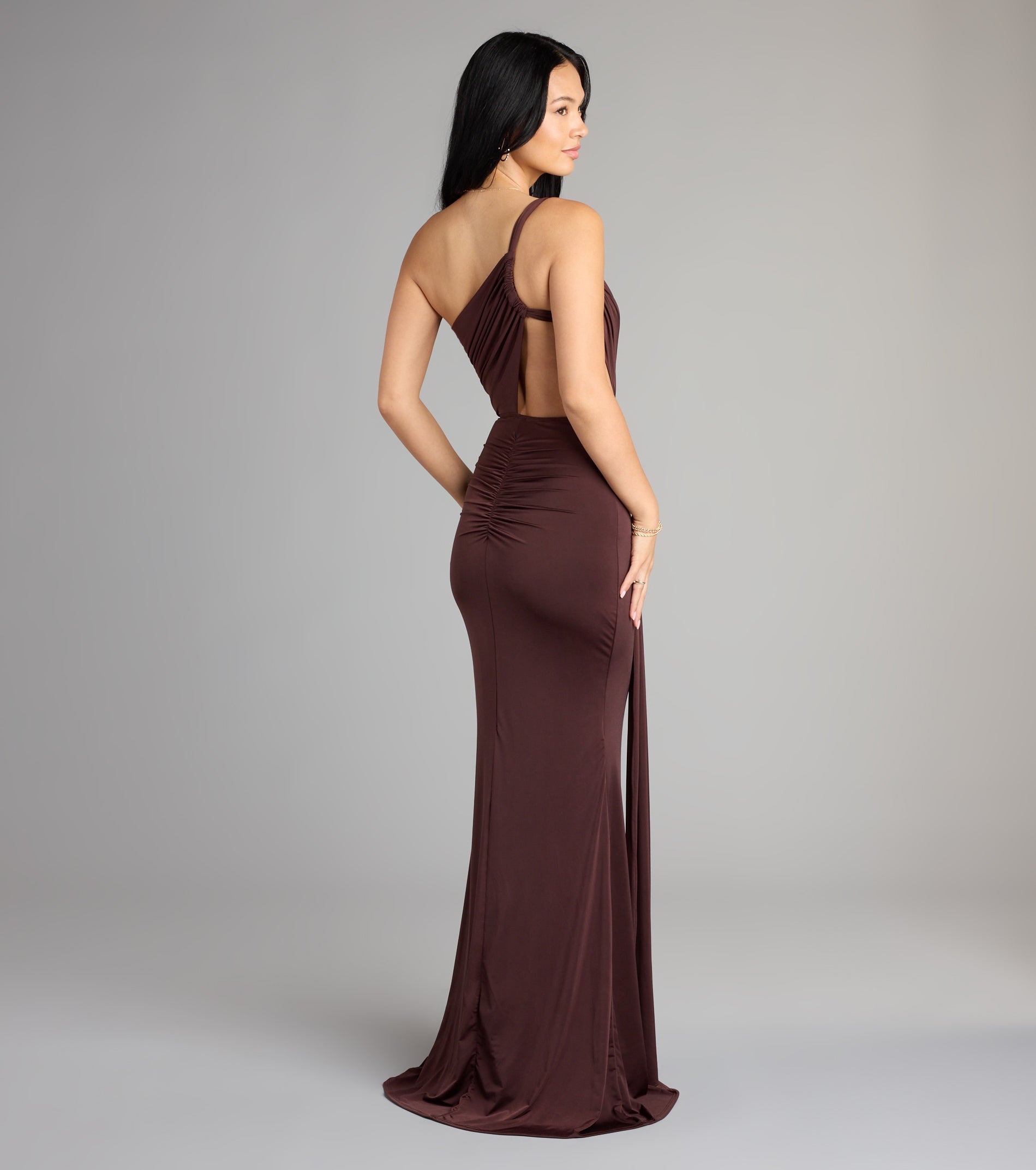 Julietta One Shoulder Mermaid Formal Dress - BROWN