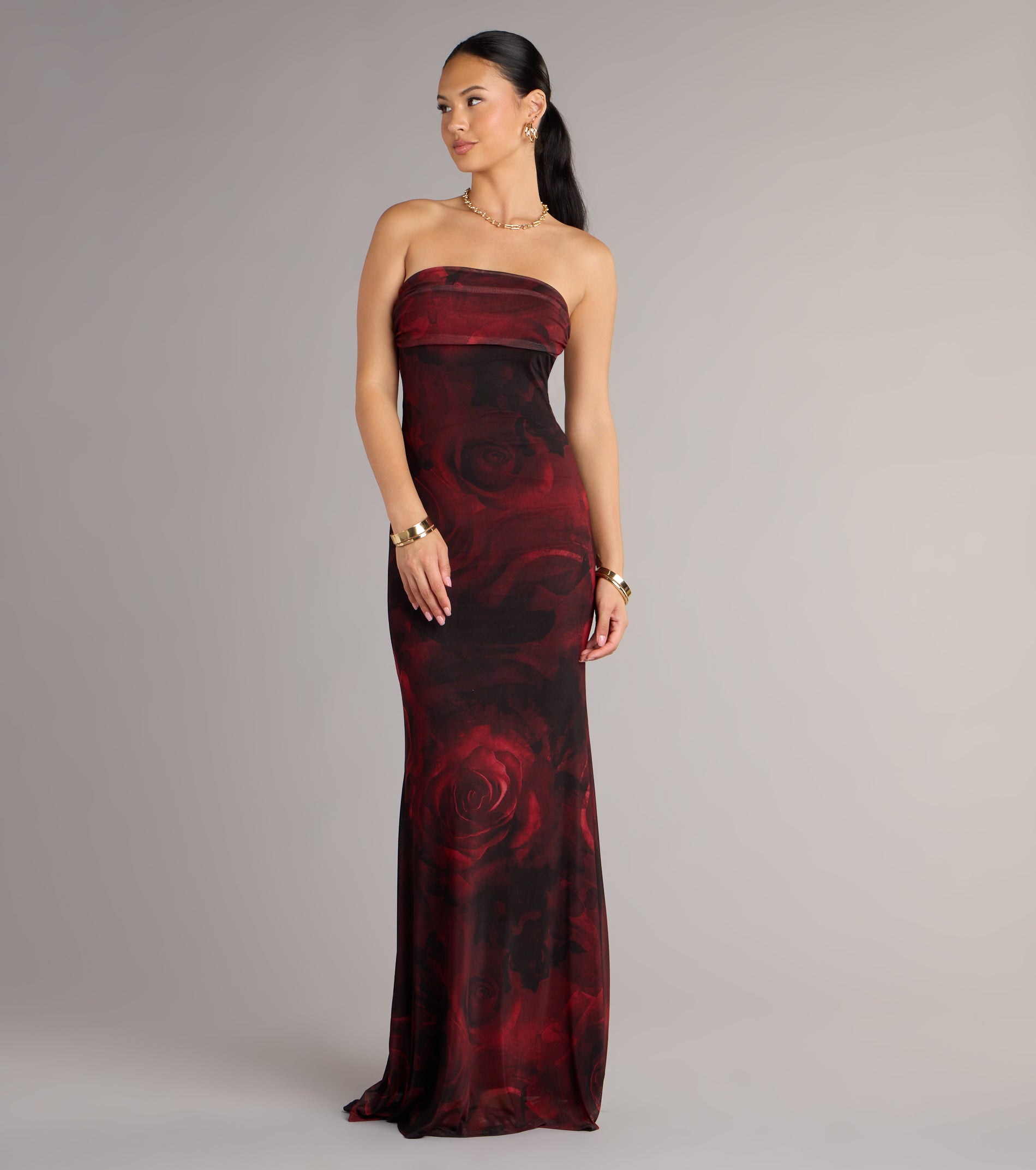 Renata Strapless Abstract Mermaid Formal Dress - RED