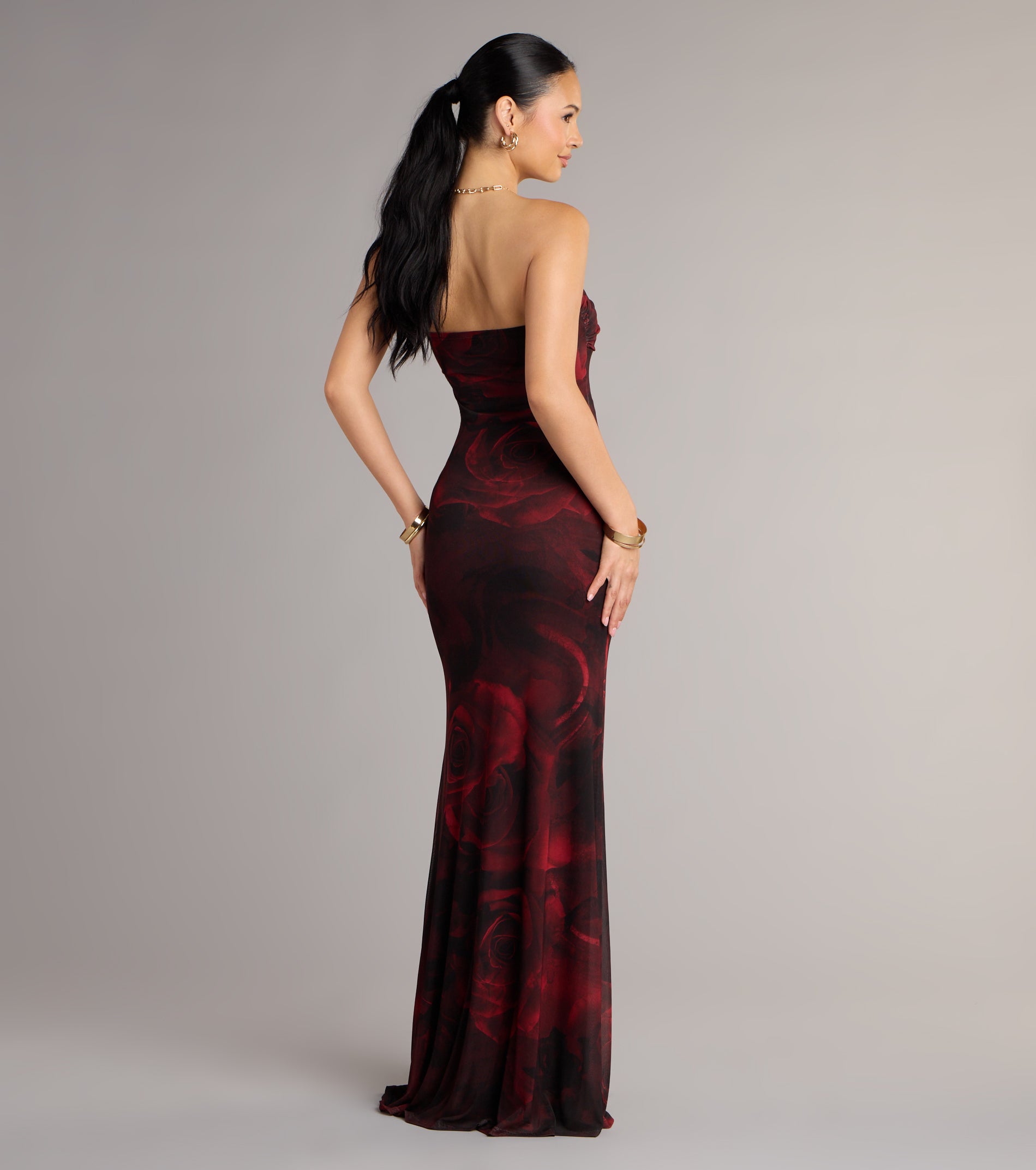 Renata Strapless Abstract Mermaid Formal Dress - RED